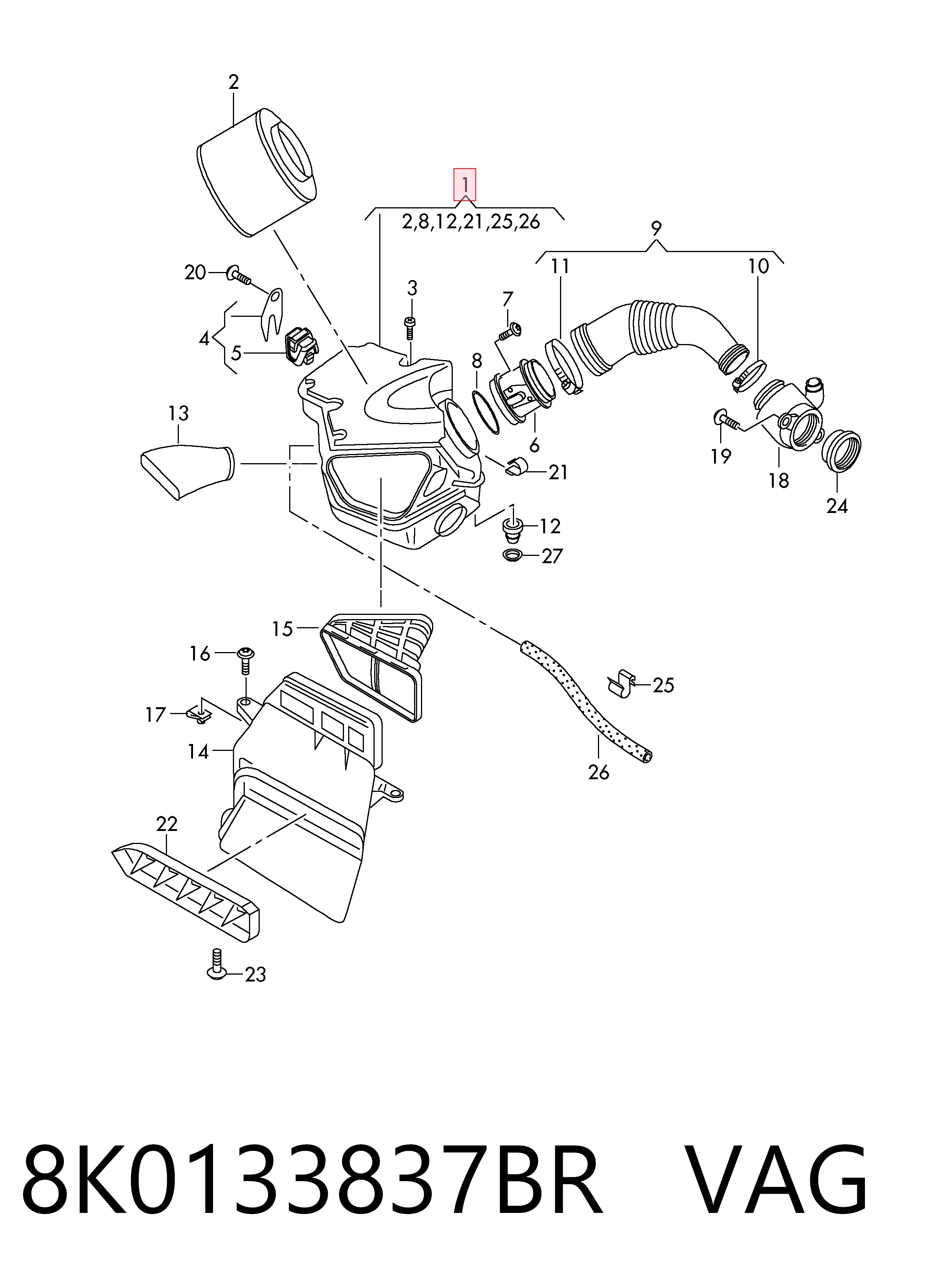 Caixa de filtro de ar para Audi A4 B8 8K2