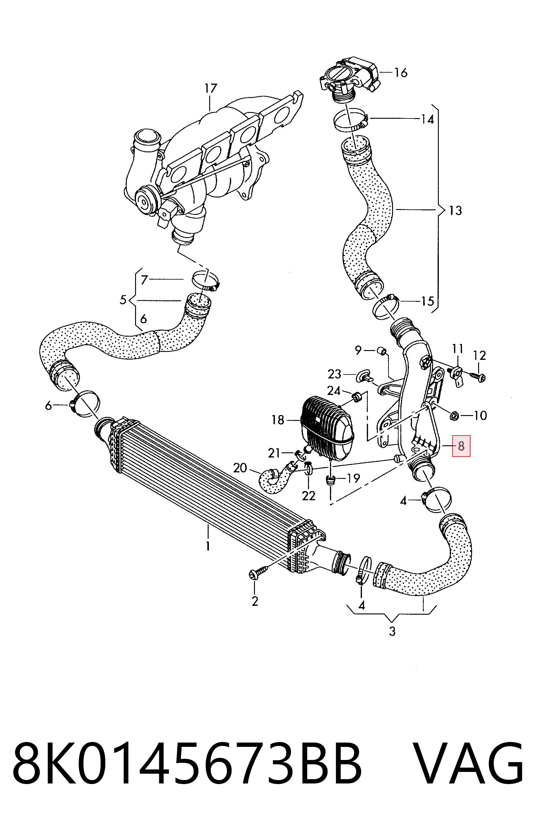 8K0145673BB VAG Mangueira (cano derivado) de intercooler