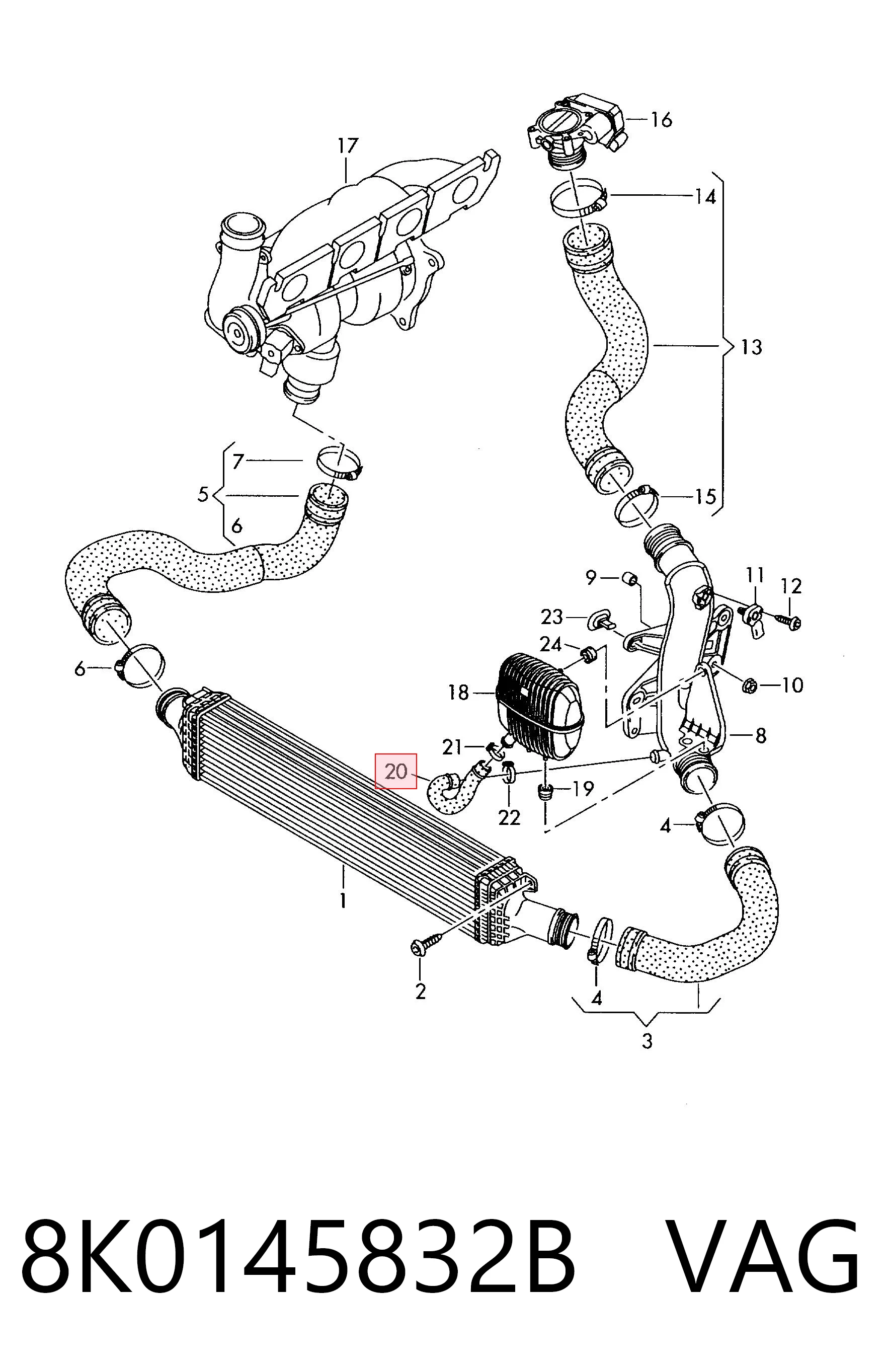 8K0145832B VAG Cano derivado de ar, entrada no ressonador