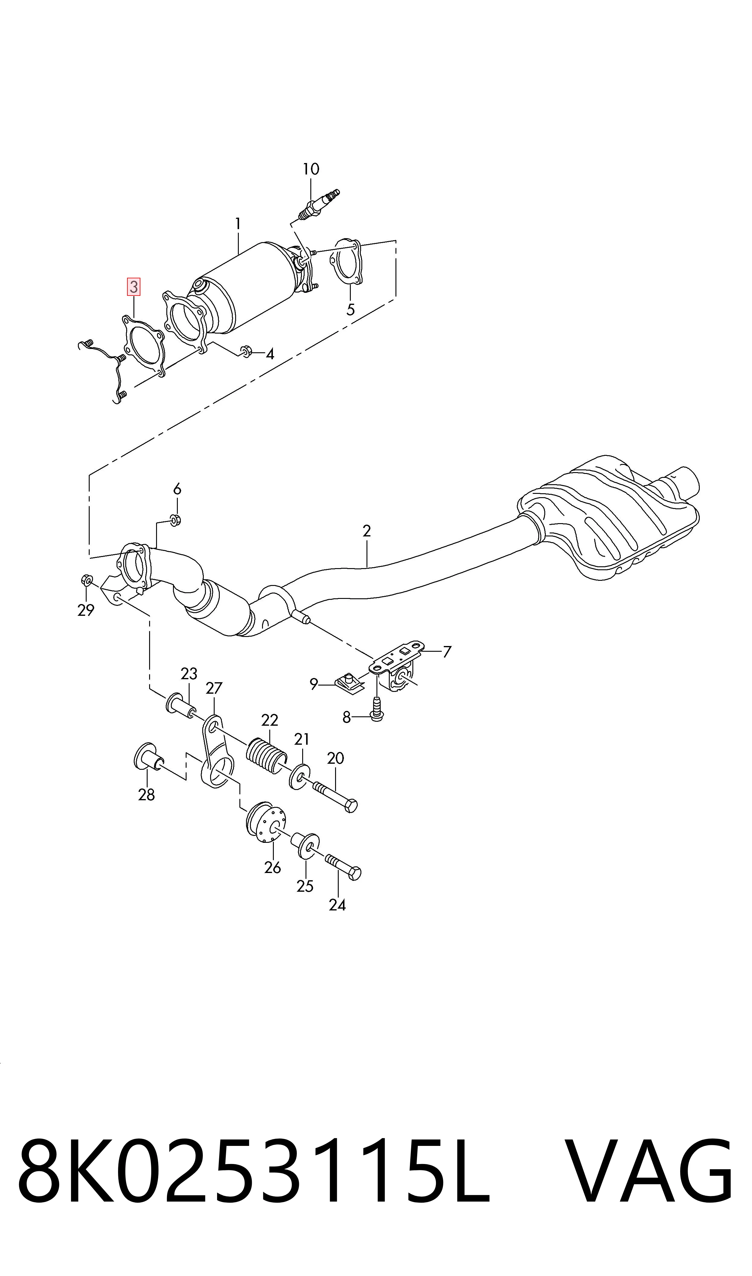 Vedante de catalisador (de neutralizador catalítico) VAG 8K0253115L preço, a partir de 8,17 USD