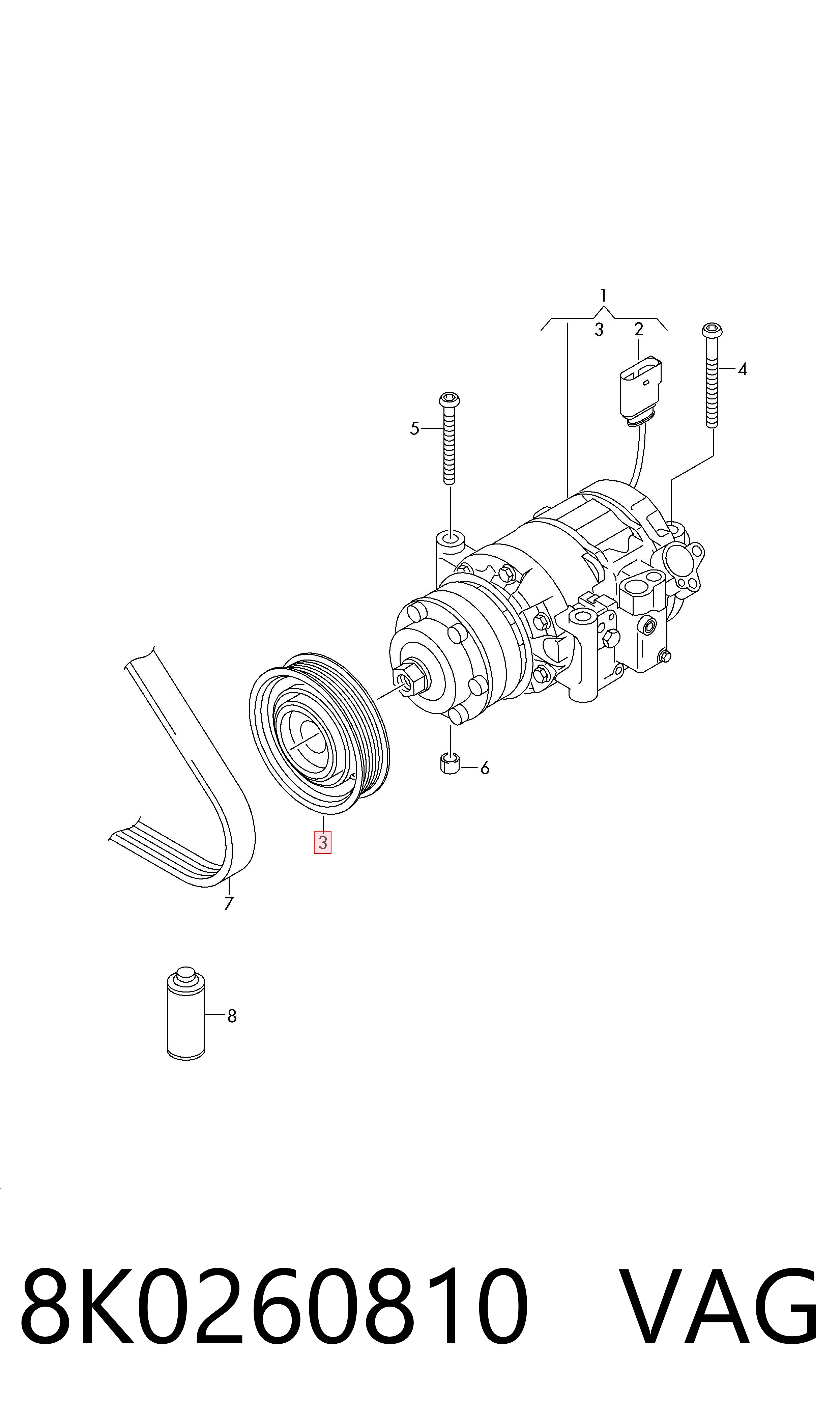8K0260810 VAG Polia do compressor de aparelho de ar condicionado