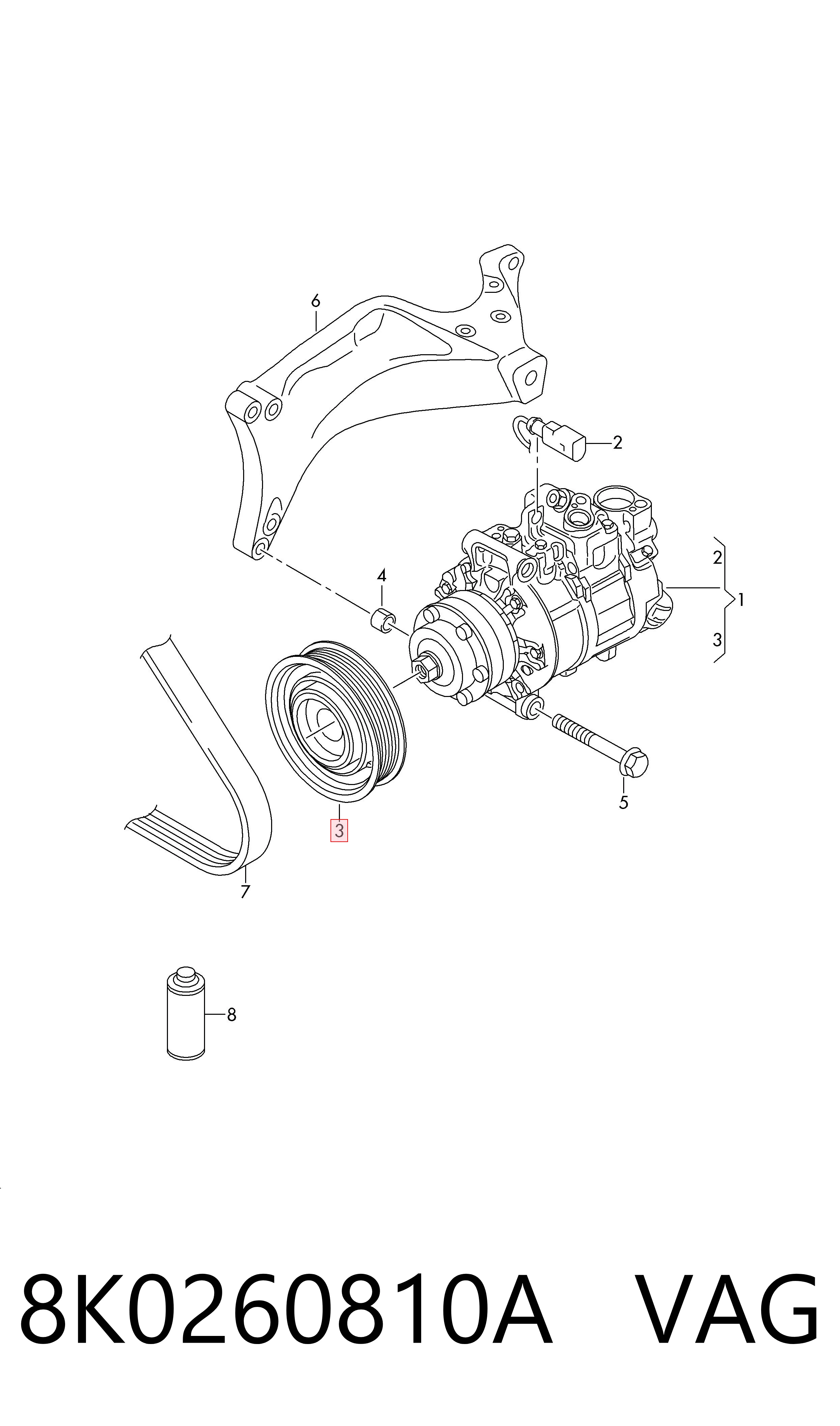 8K0260810A VAG Polia do compressor de aparelho de ar condicionado