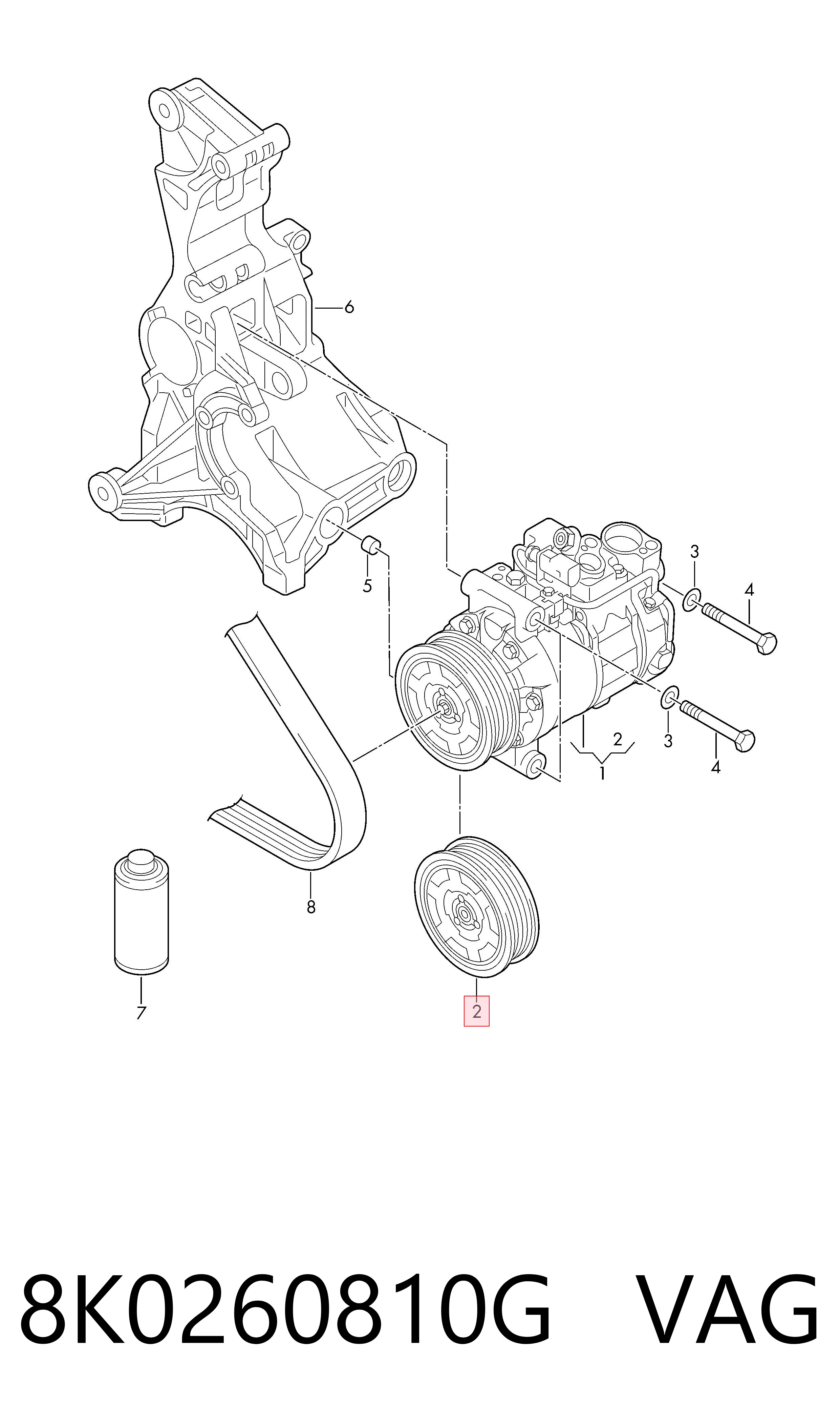 8K0260810G VAG Polia do compressor de aparelho de ar condicionado