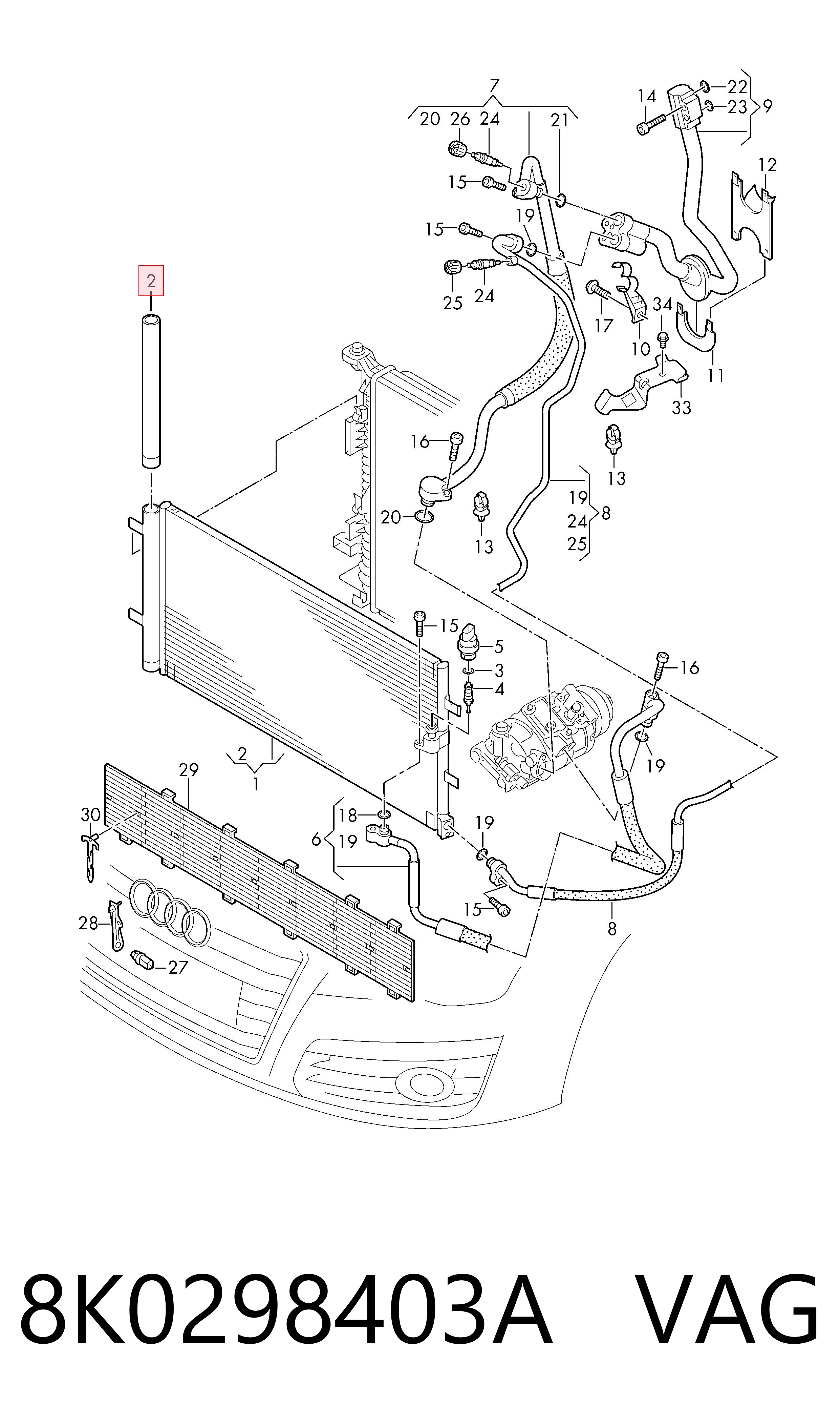 8K0298403A VAG Tanque de recepção do secador de aparelho de ar condicionado