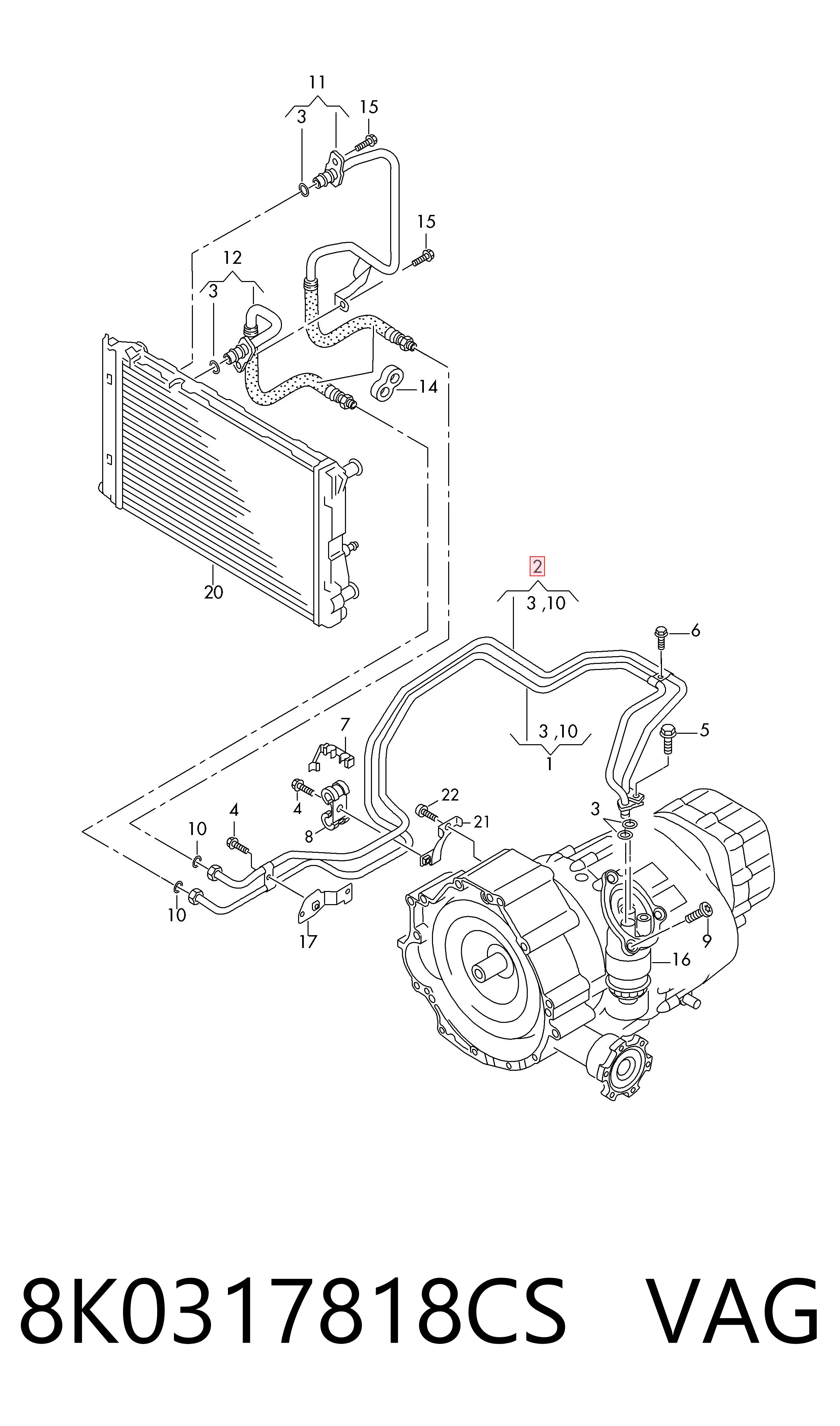 8K0317818CS VAG Tubo (mangueira) de esfriamento da Caixa Automática de Mudança, fornecimento