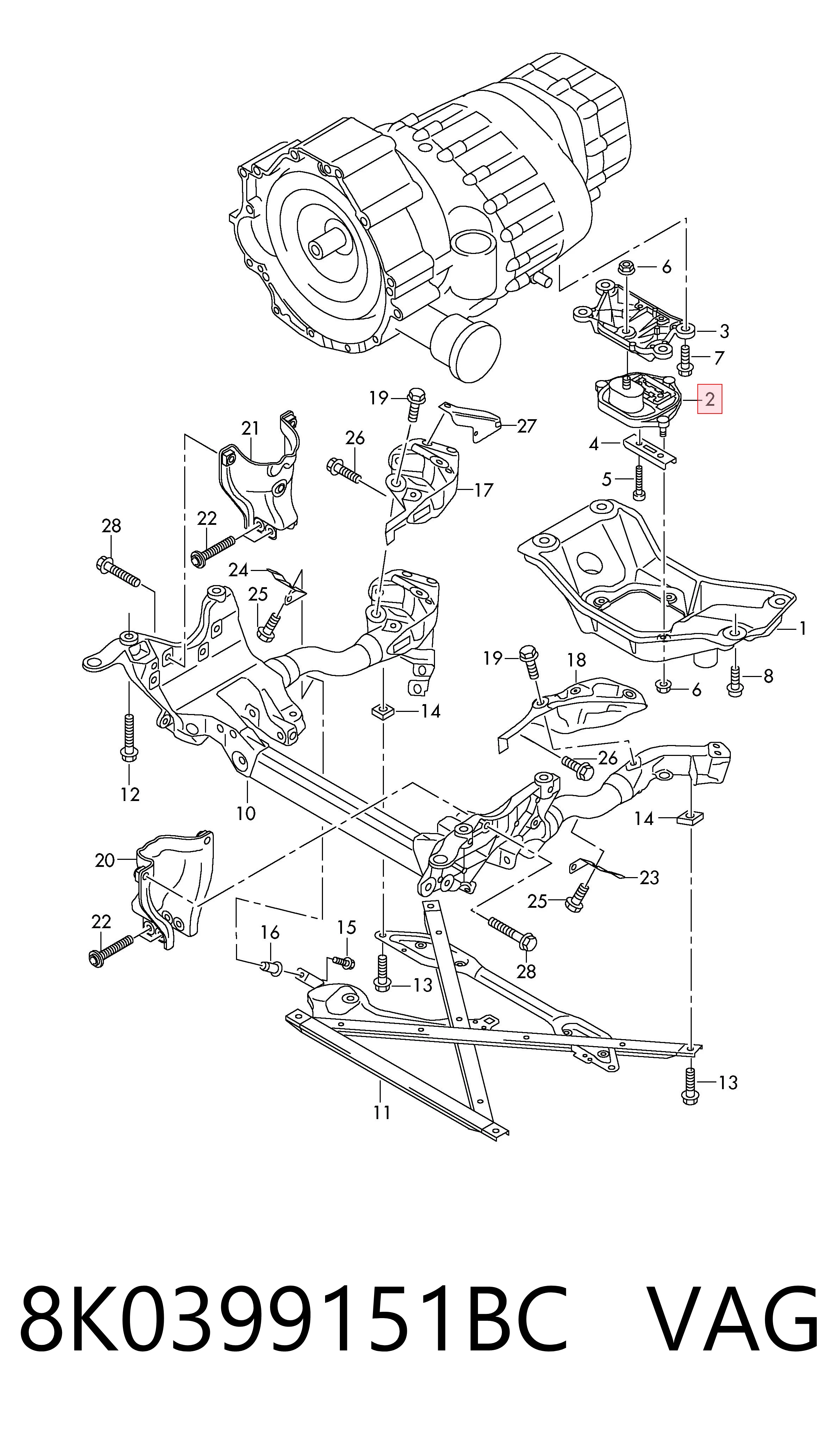 Coxim de transmissão (suporte da caixa de mudança) para Audi A6 4G2, 4GC