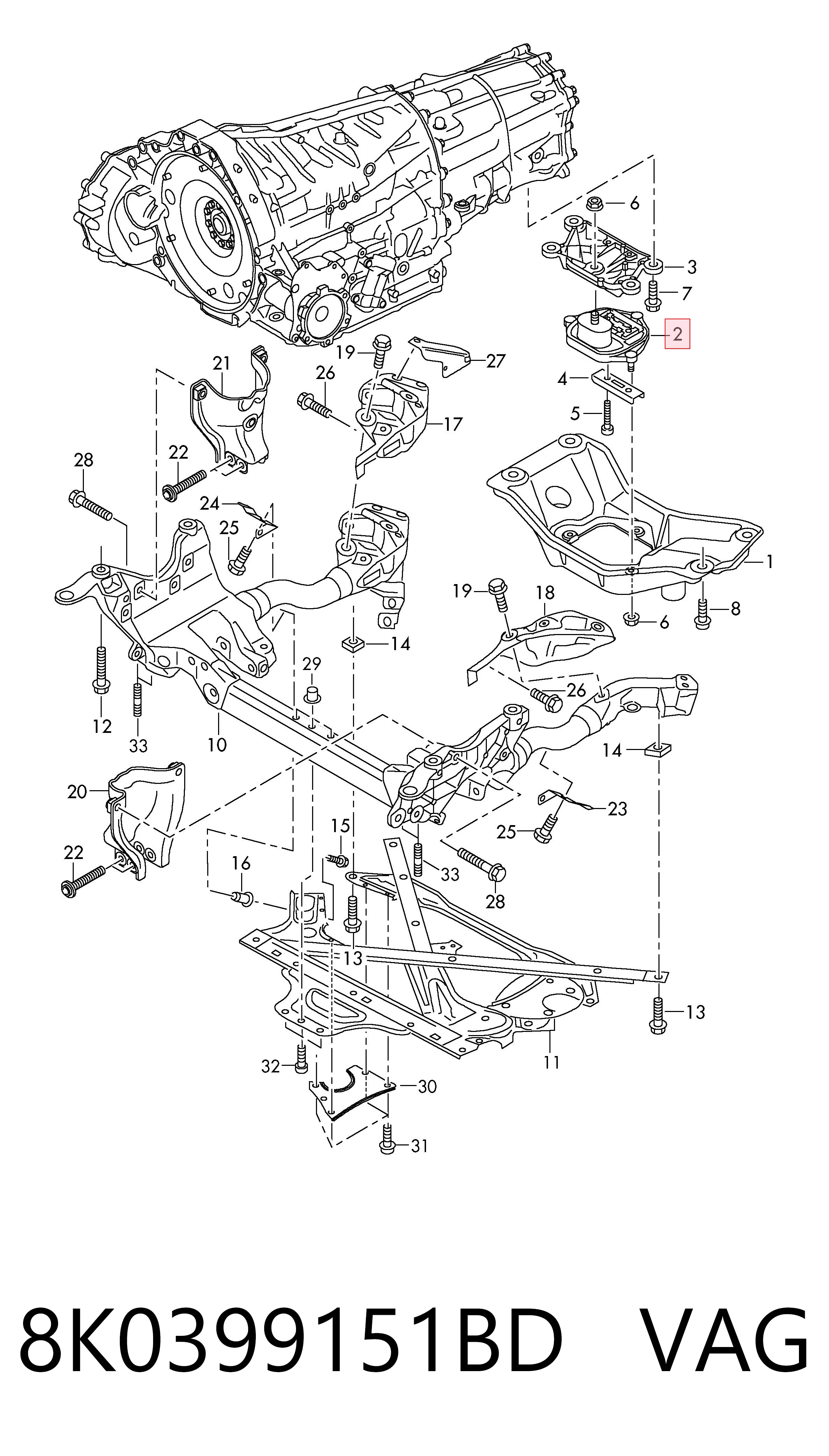 8K0399151BD VAG Coxim de transmissão (suporte da caixa de mudança)