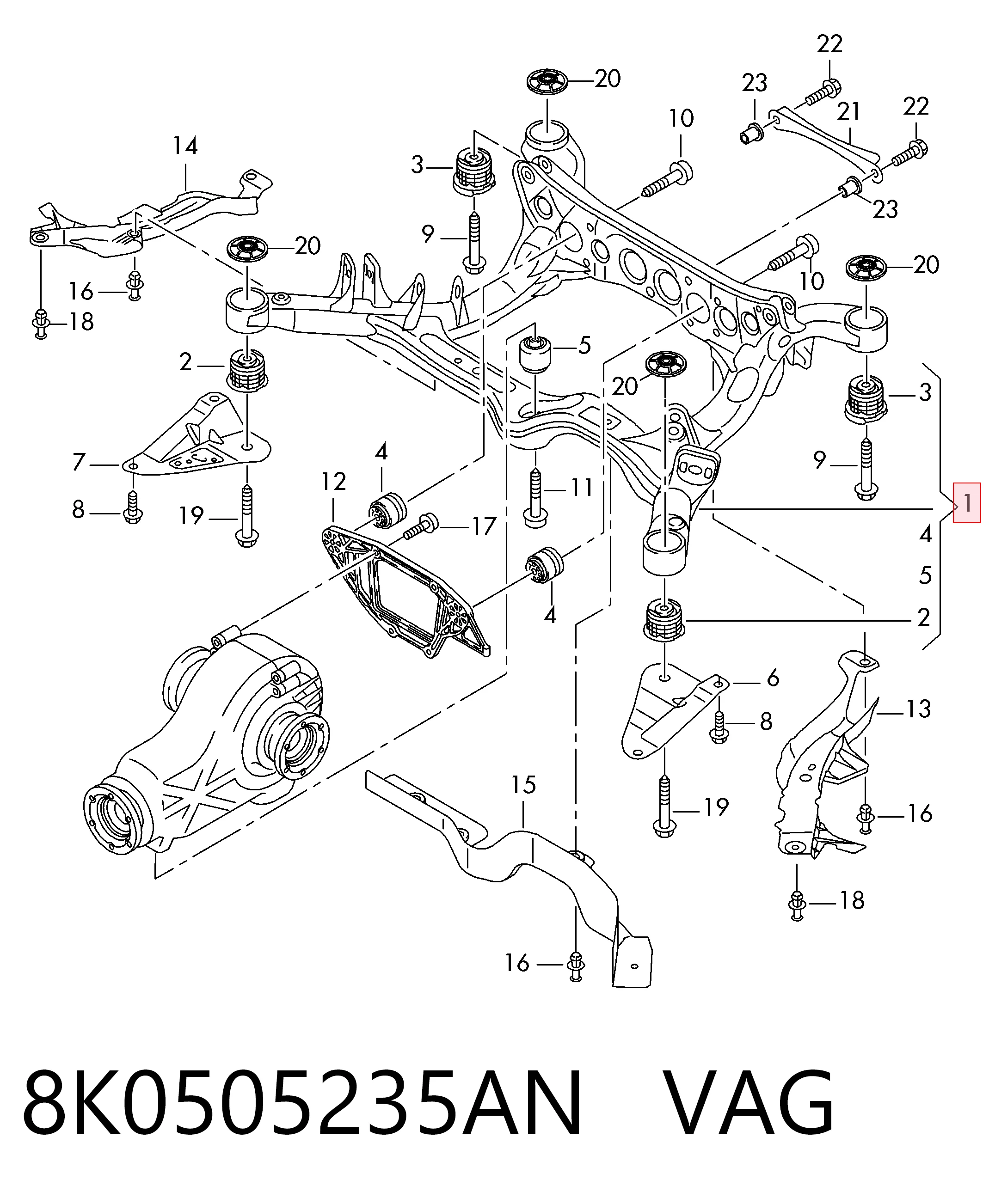 8K0505235AN VAG Viga de suspensão traseira (plataforma veicular)