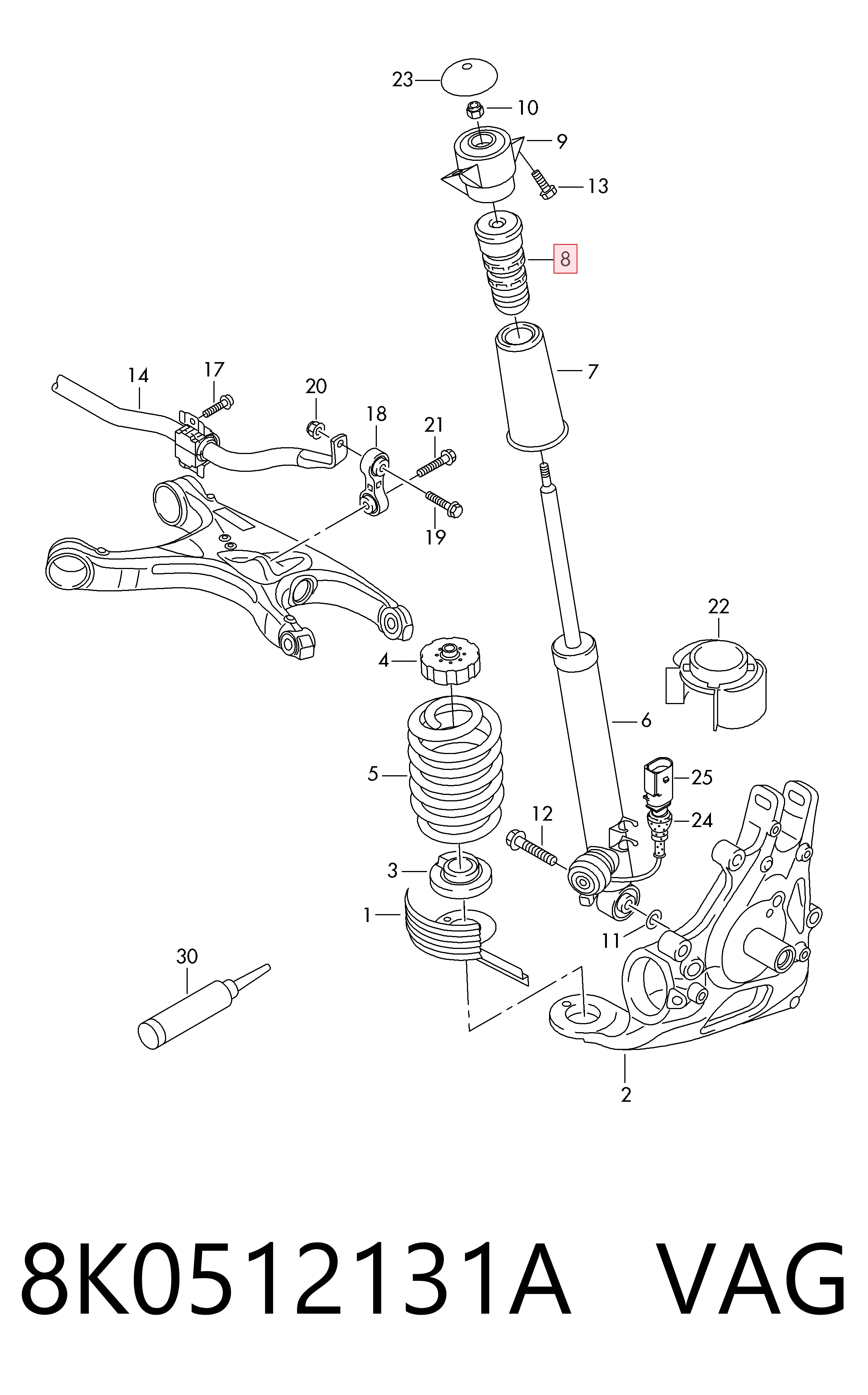 8K0512131A VAG Pára-choque (grade de proteção) de amortecedor traseiro