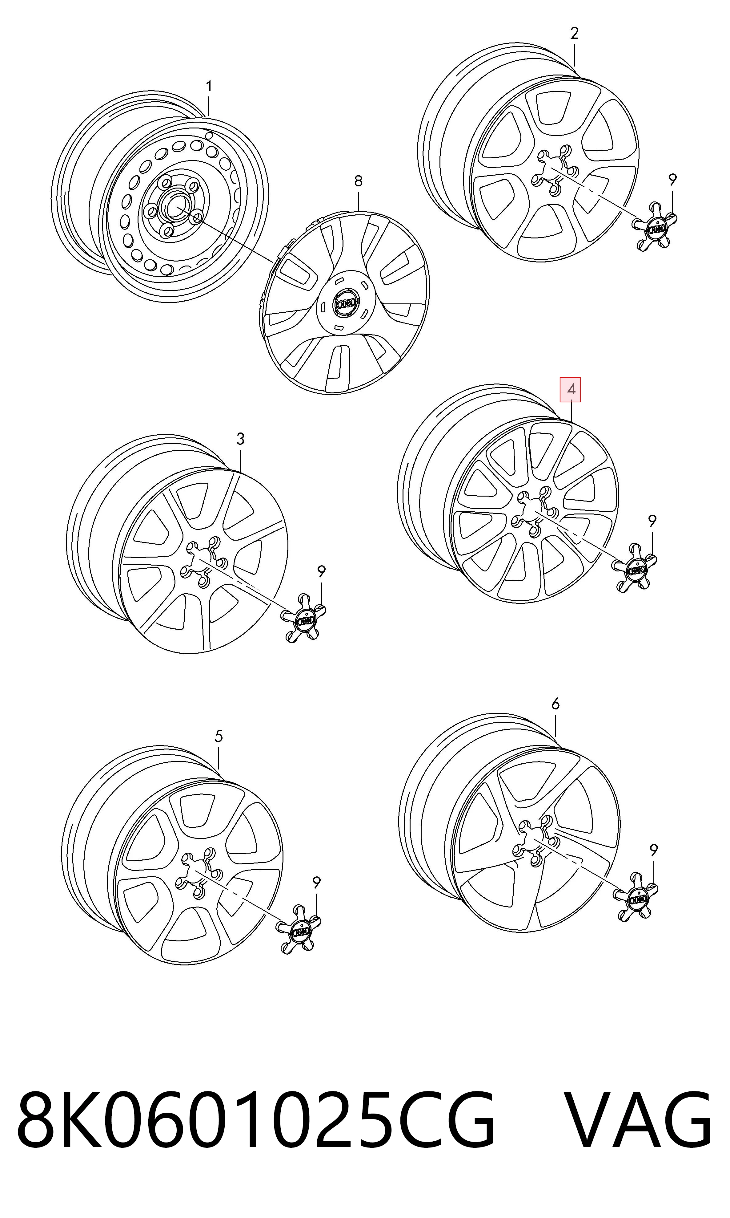 Discos de roda de aleação ligeira (de aleação ligeira, de titânio) Audi A4  8K2 ao melhor preço