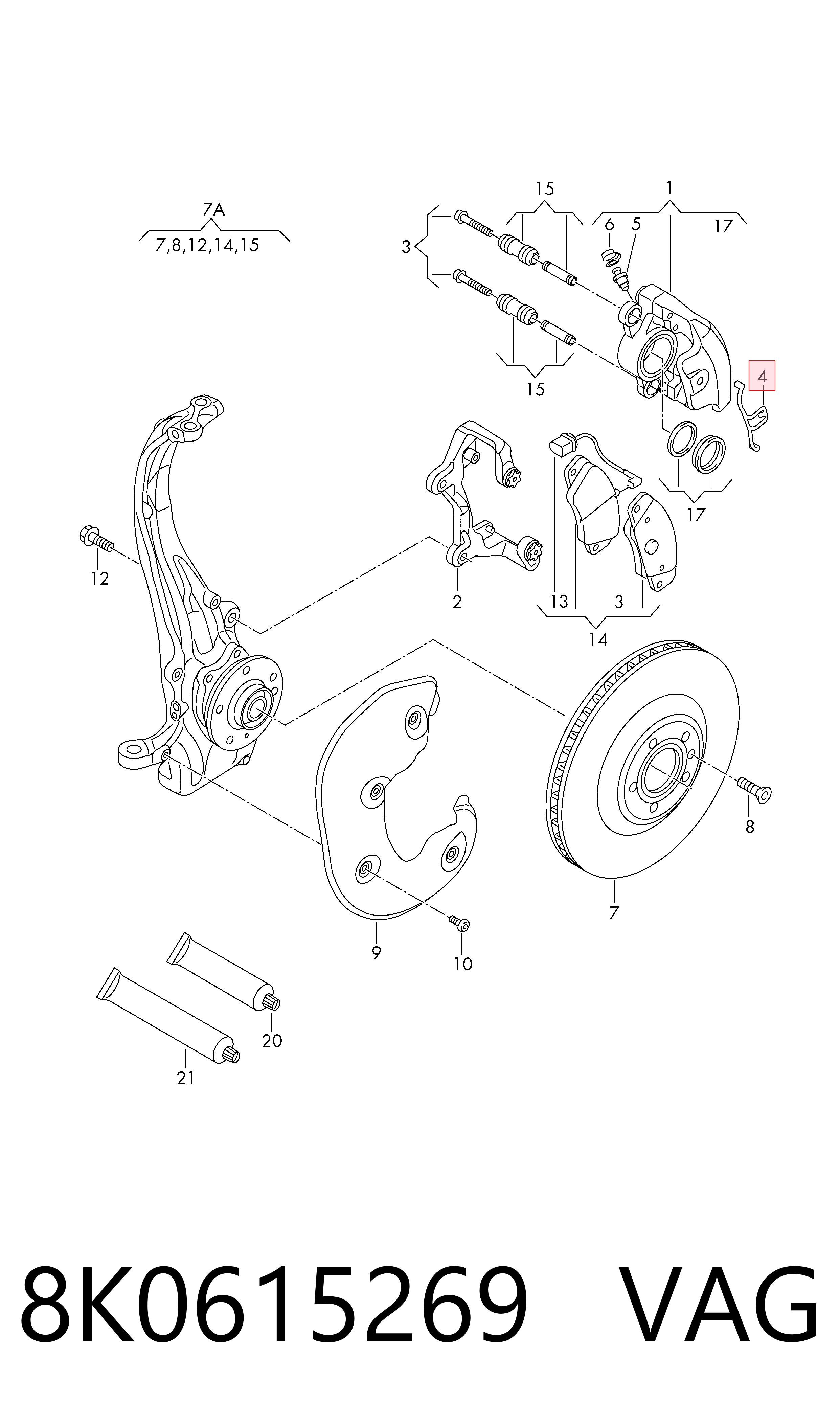 Kit de molas de fixação de sapatas de disco dianteiras Audi A6  4G2, 4GC ao melhor preço