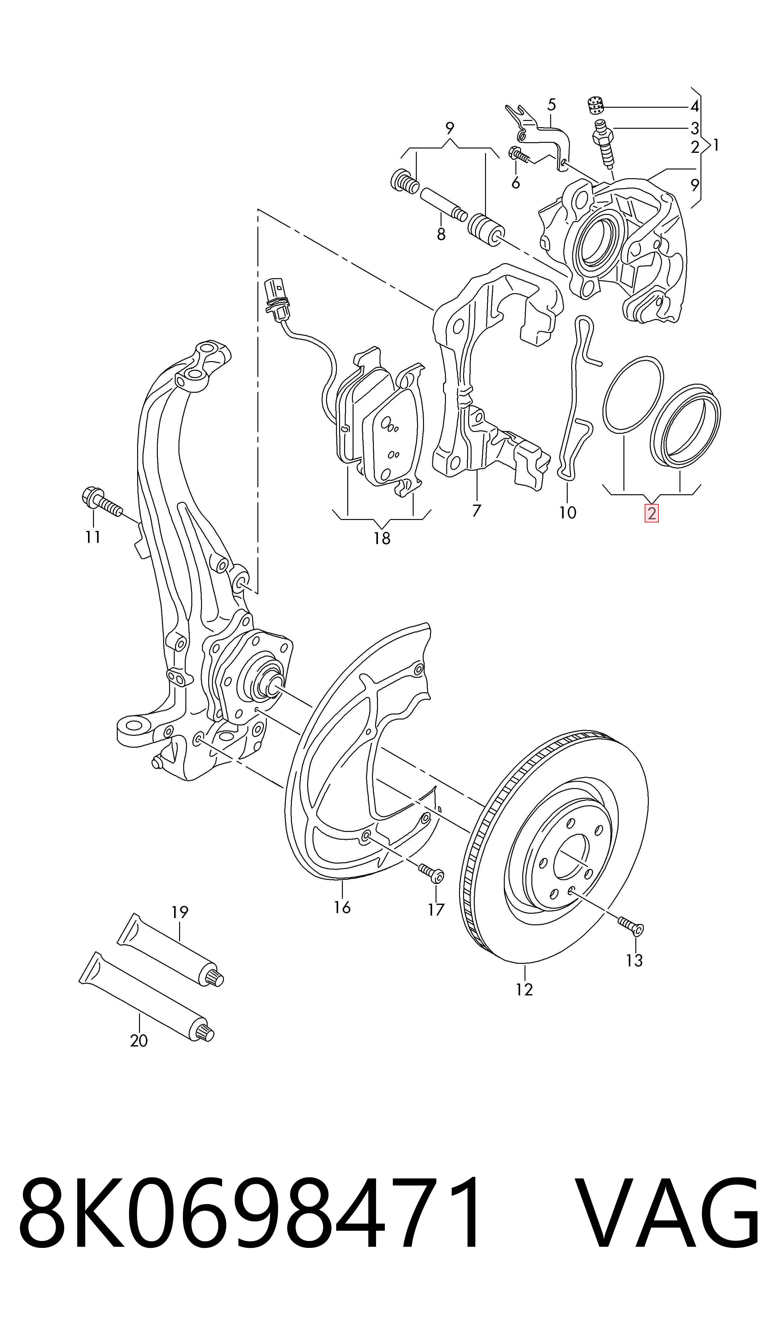Compre 8K0698471 VAG Kit de reparação de suporte do freio dianteiro