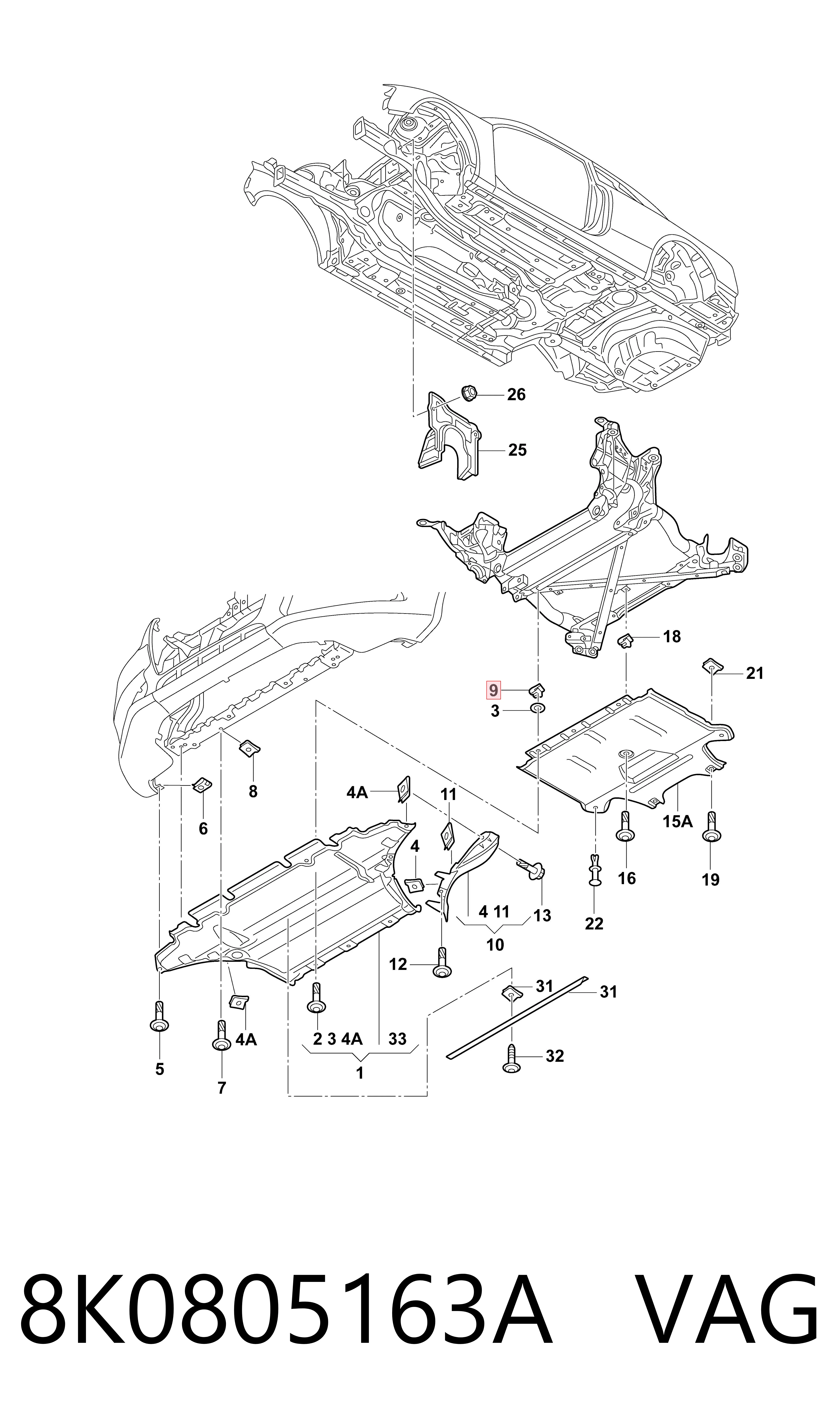 Compre 8K0805163A VAG Porca cativa para parafuso auto-roscante
