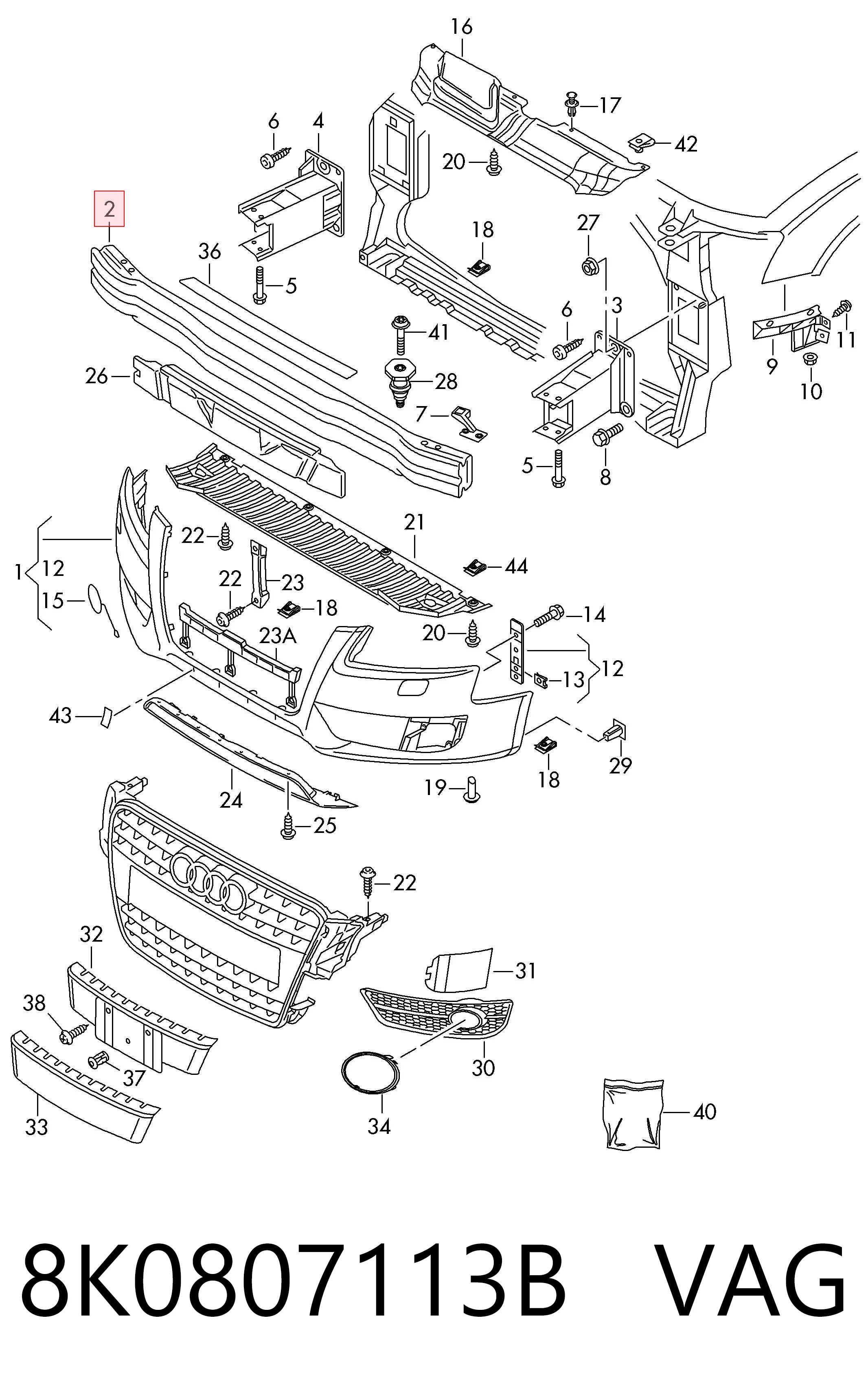  Reforçador do pára-choque dianteiro Audi A4 B8 sedan (8K2) (2007 - 2015) B8