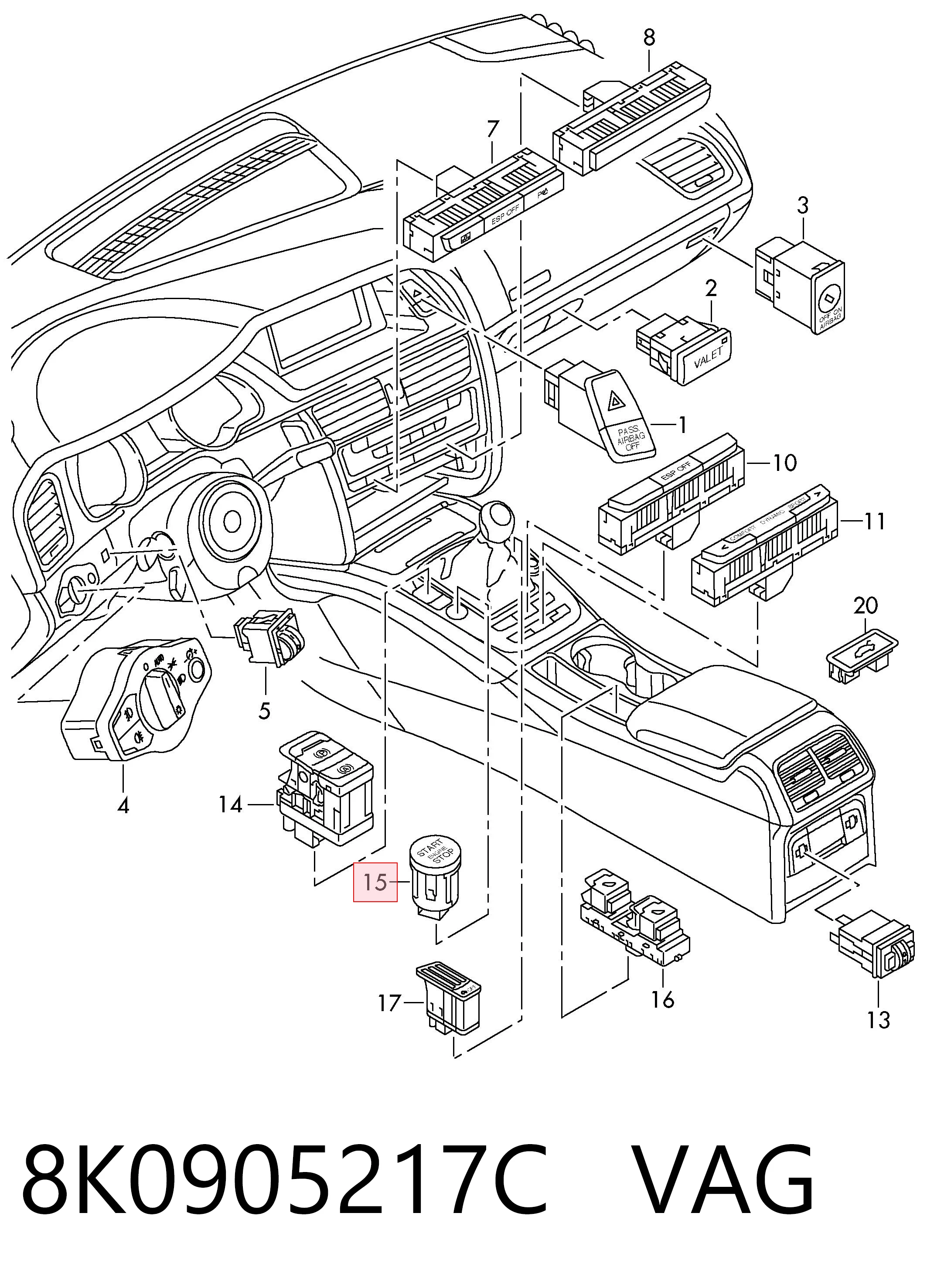 Botão de arranco de motor VAG 8K0905217C preço, a partir de 99,71 USD