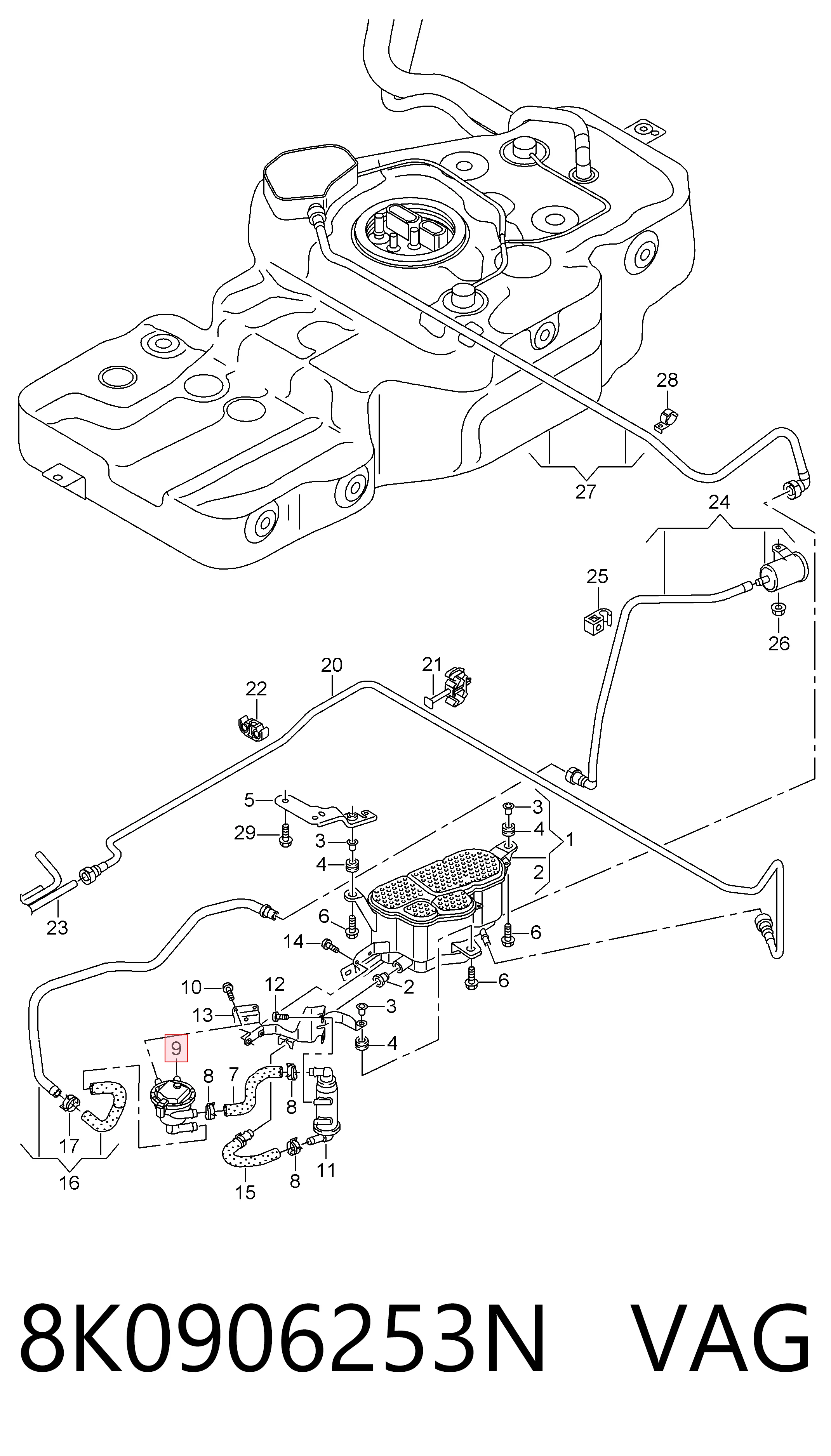 Válvula de adsorvedor dos vapores de combustível VAG 8K0906253N preço, a partir de 213,24 USD