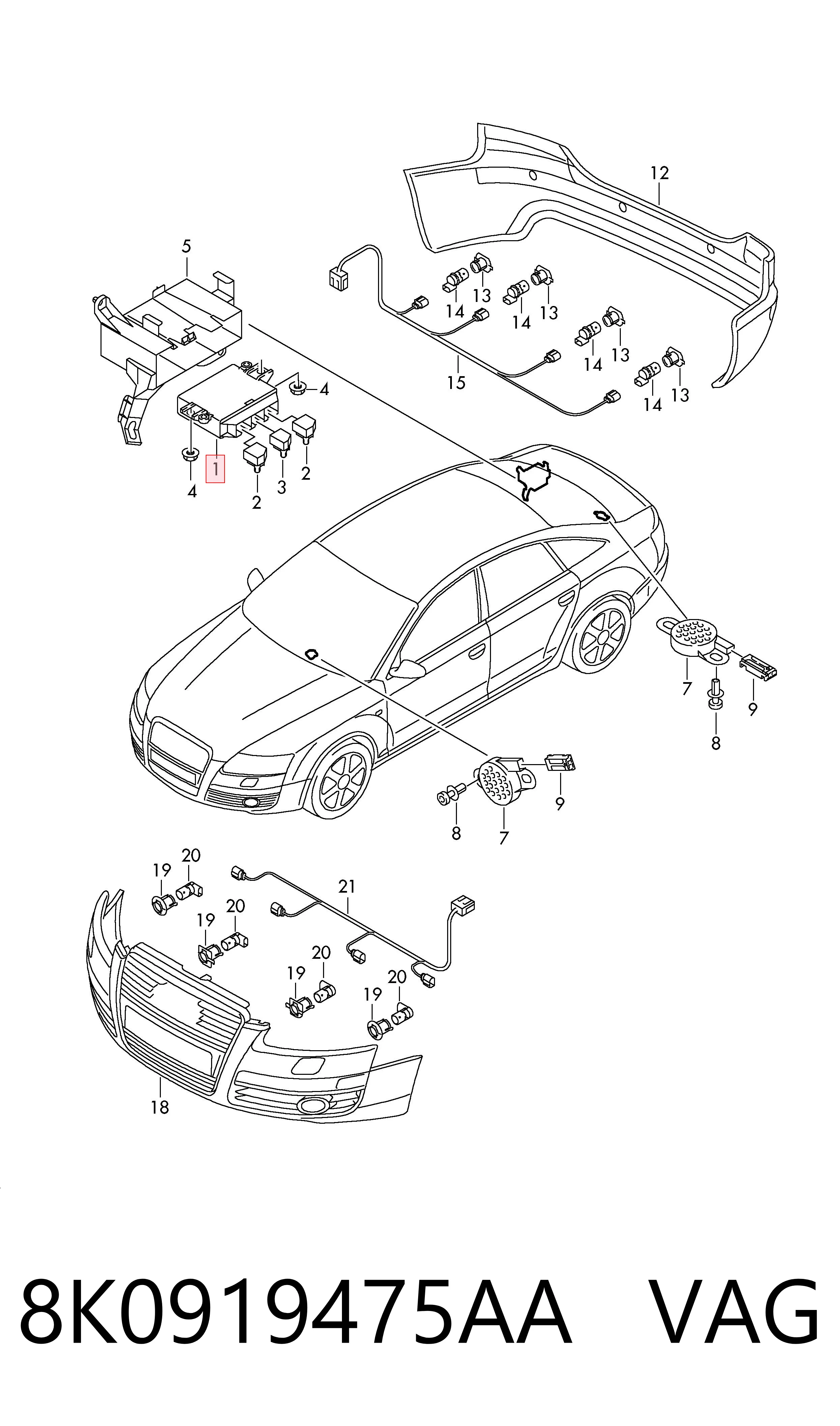 8K0919475AA VAG Módulo de direção (Centralina eletrônica) de sensor de estacionamento