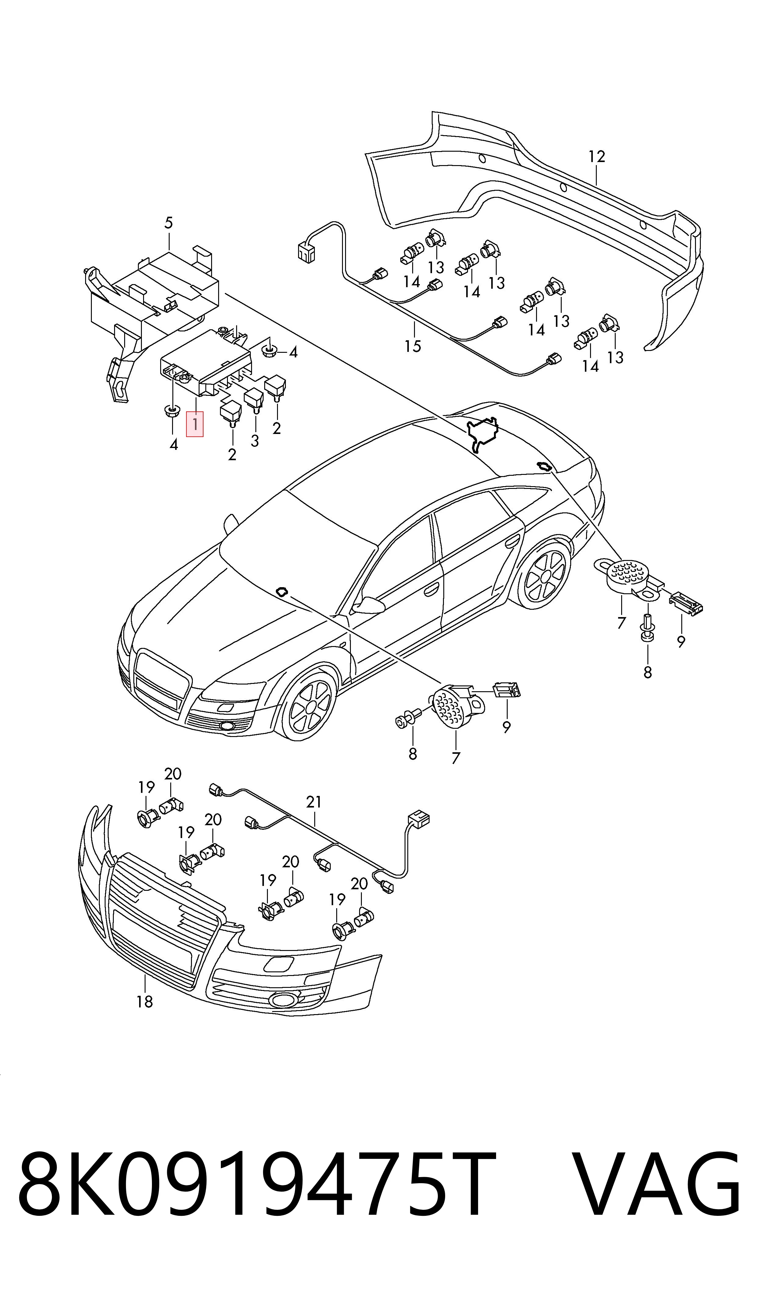 8K0919475T VAG Módulo de direção (Centralina eletrônica) de sensor de estacionamento