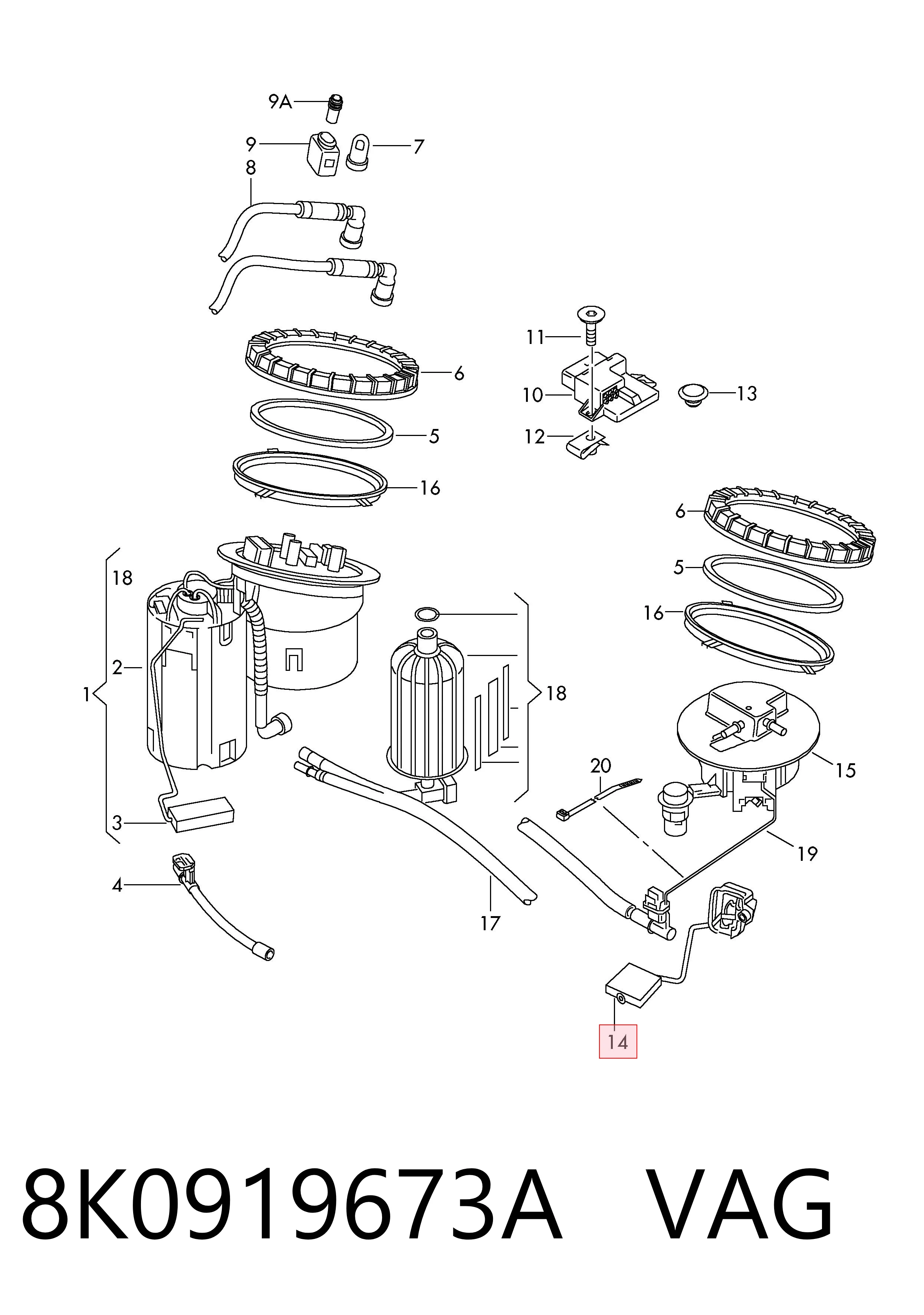 8K0919673A VAG Sensor traseiro do nível de combustível no tanque