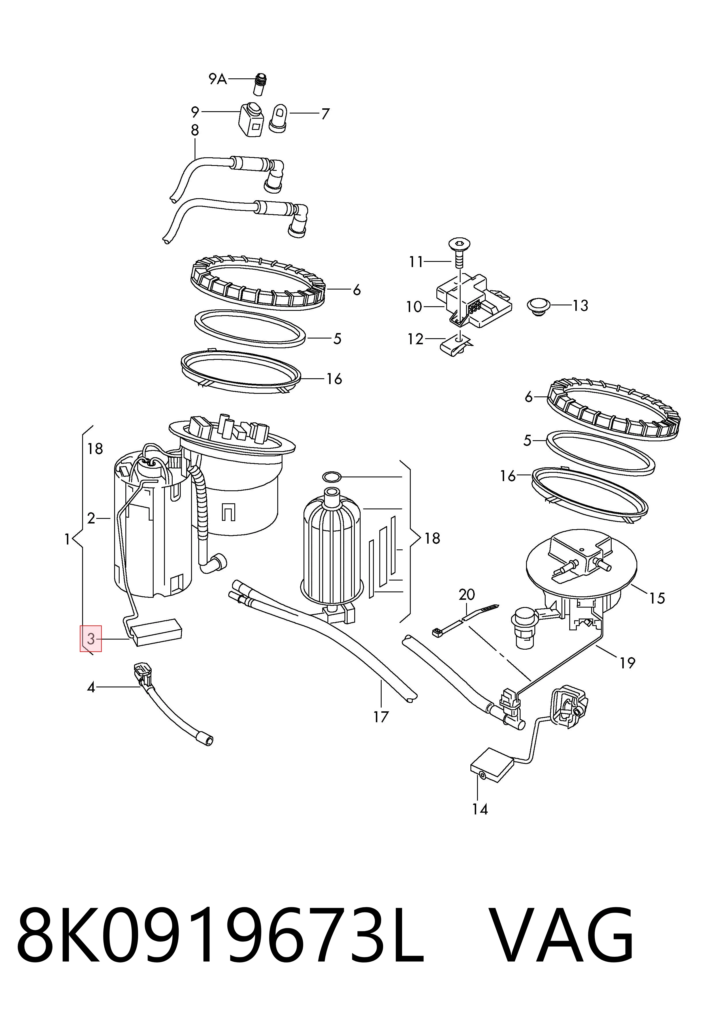 8K0919673L VAG Sensor direito do nível de combustível no tanque