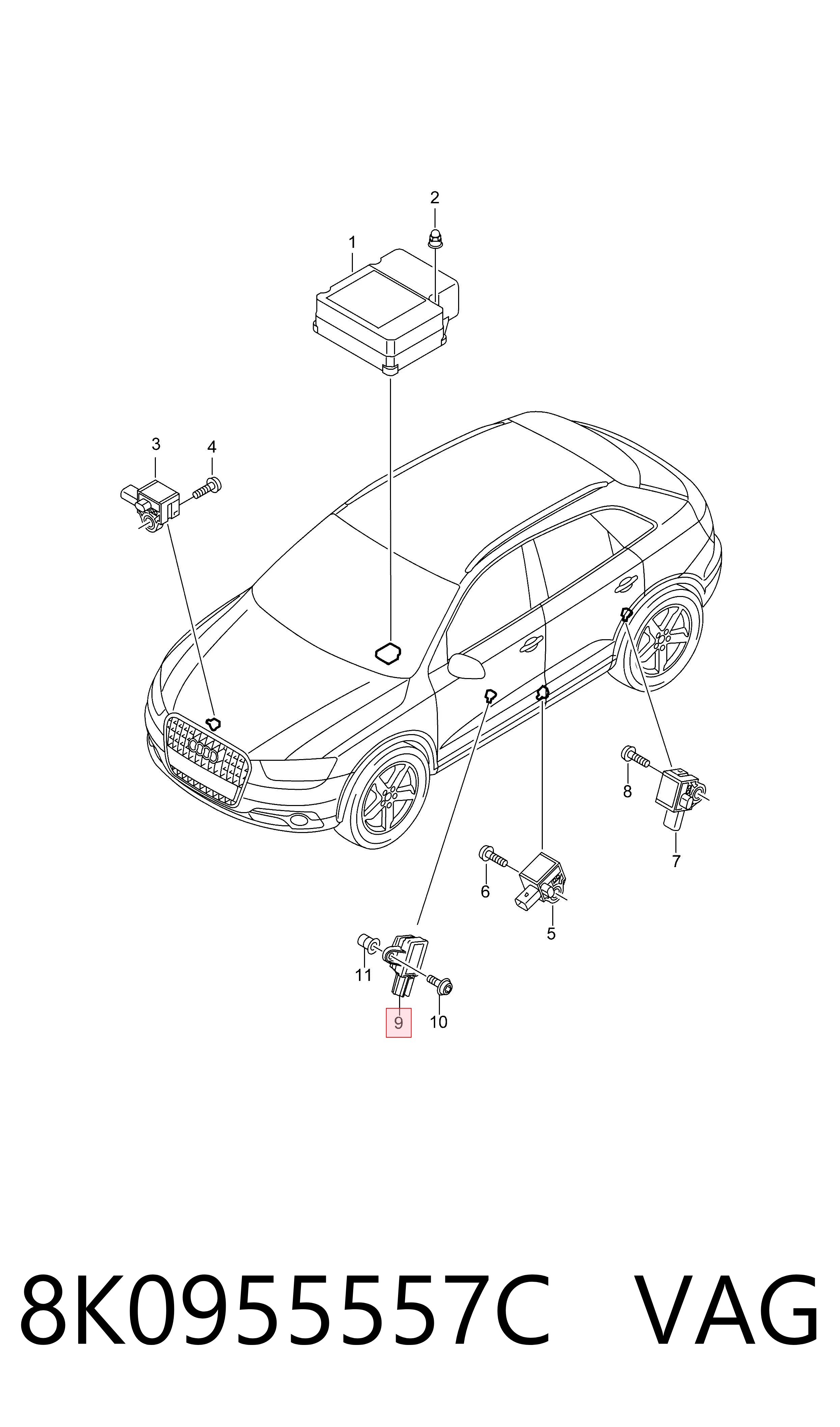 8K0955557C VAG Sensor AIRBAG dianteiro
