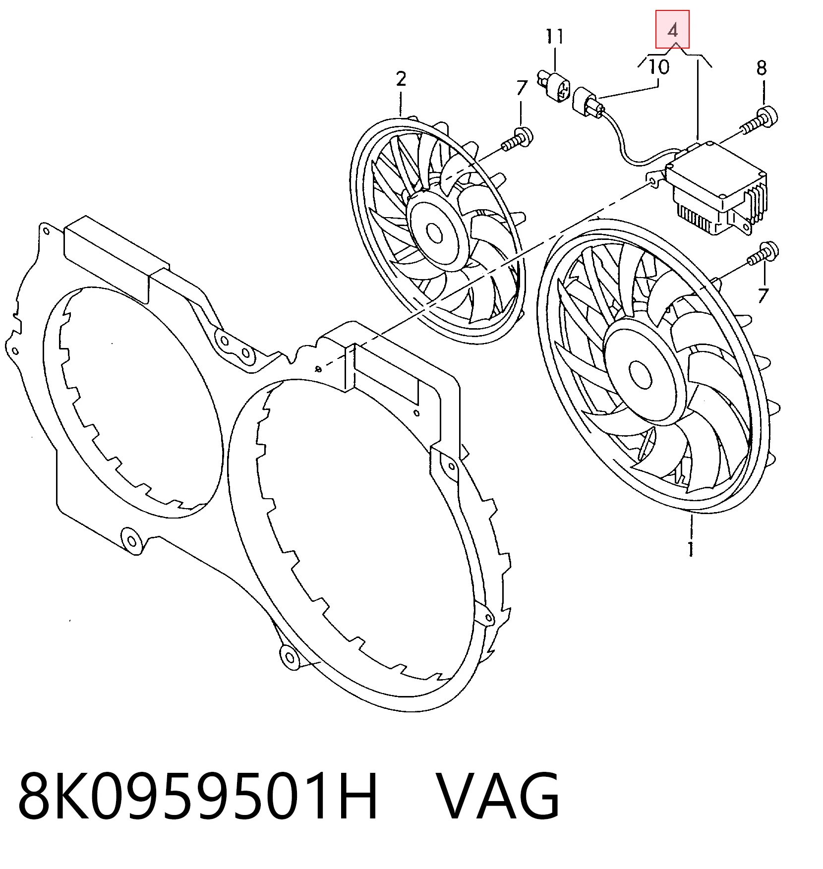 8K0959501H VAG Regulador de revoluções de ventilador de esfriamento (unidade de controlo)