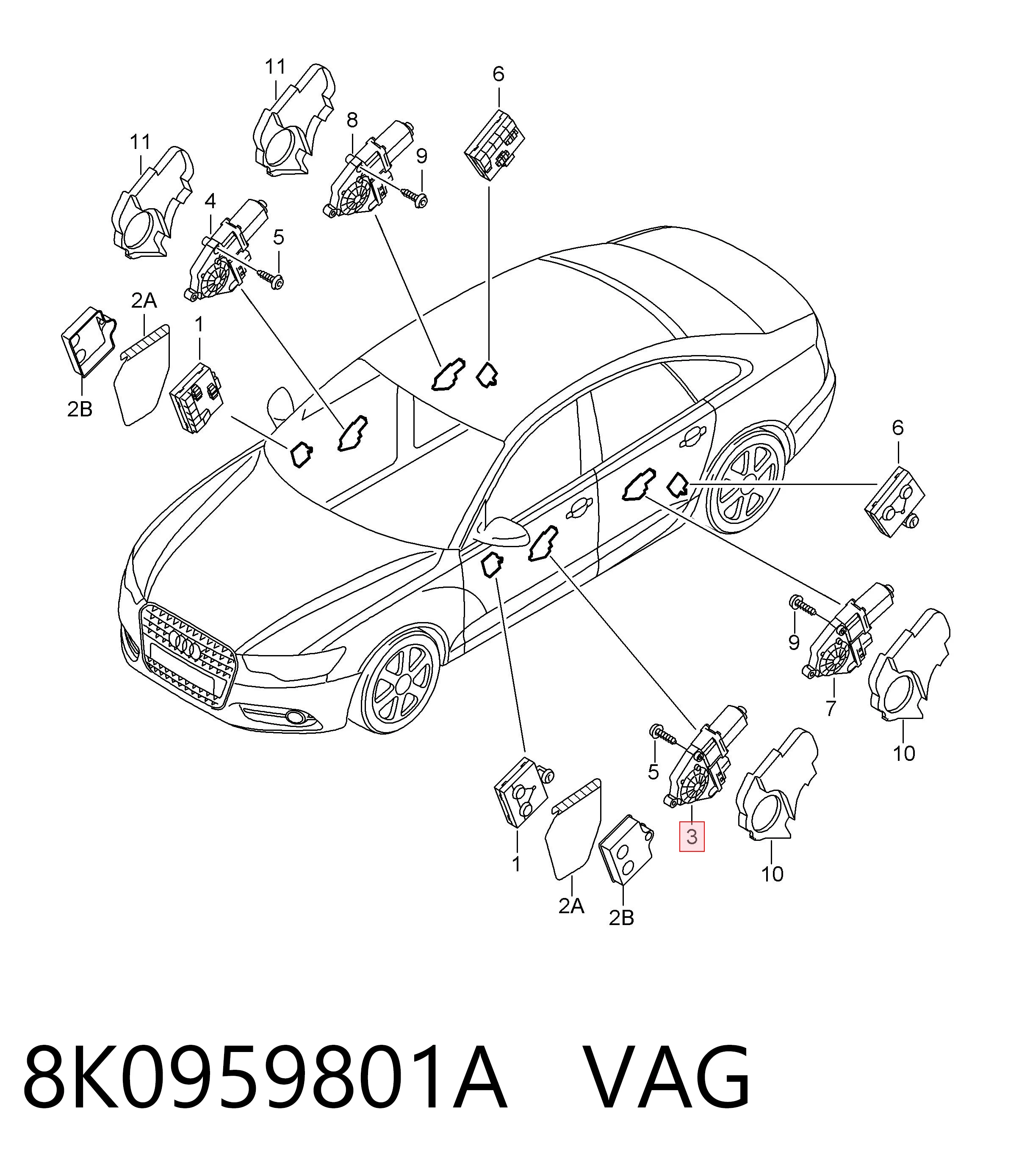 8K0959801A VAG Motor de acionamento de vidro da porta dianteira esquerda