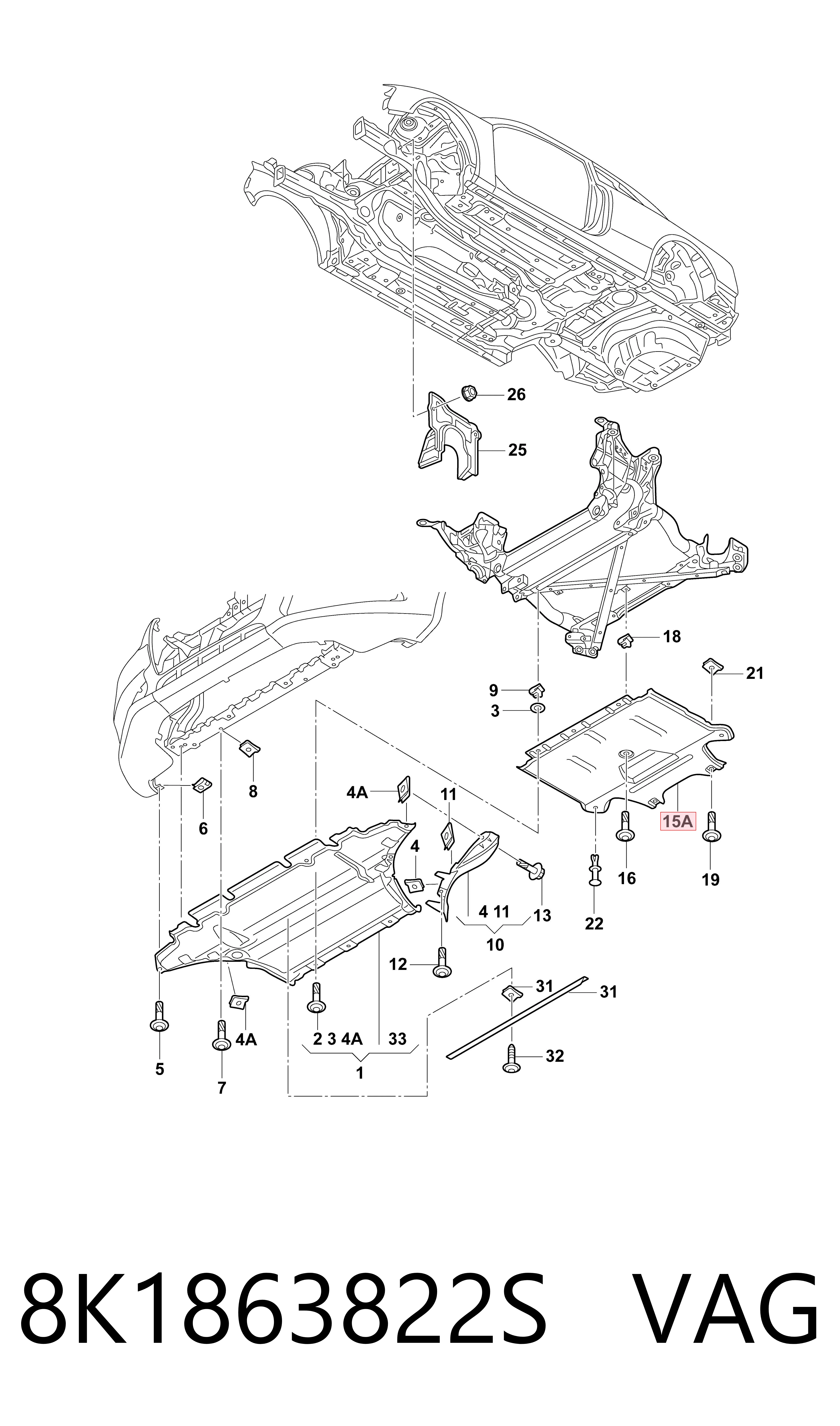 8K1863822S VAG Proteção de motor, de panela (da seção de motor)