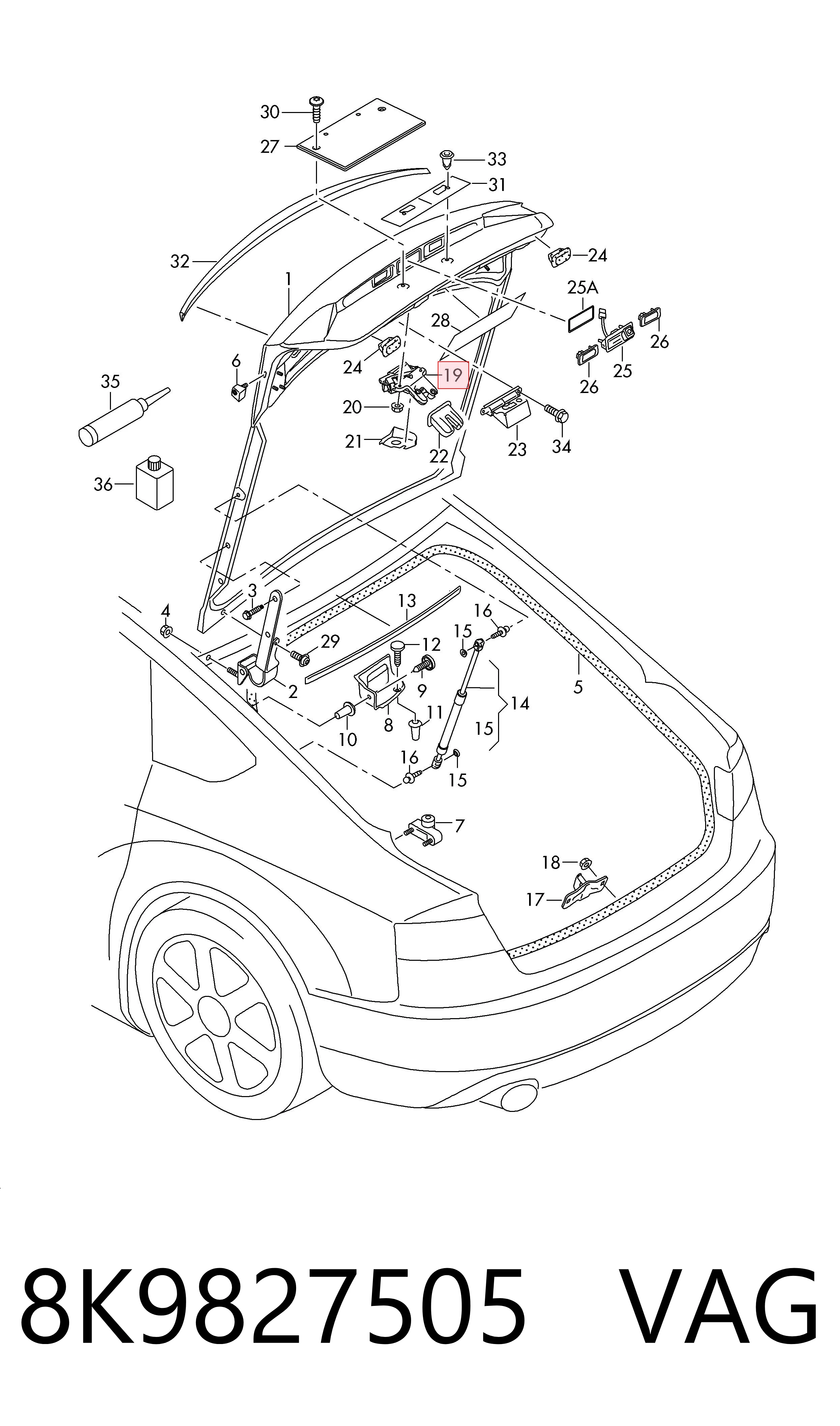 Fecho de tampa de porta-malas (de 3ª/5ª porta traseira) para Audi A6 C7 4G2, 4GC
