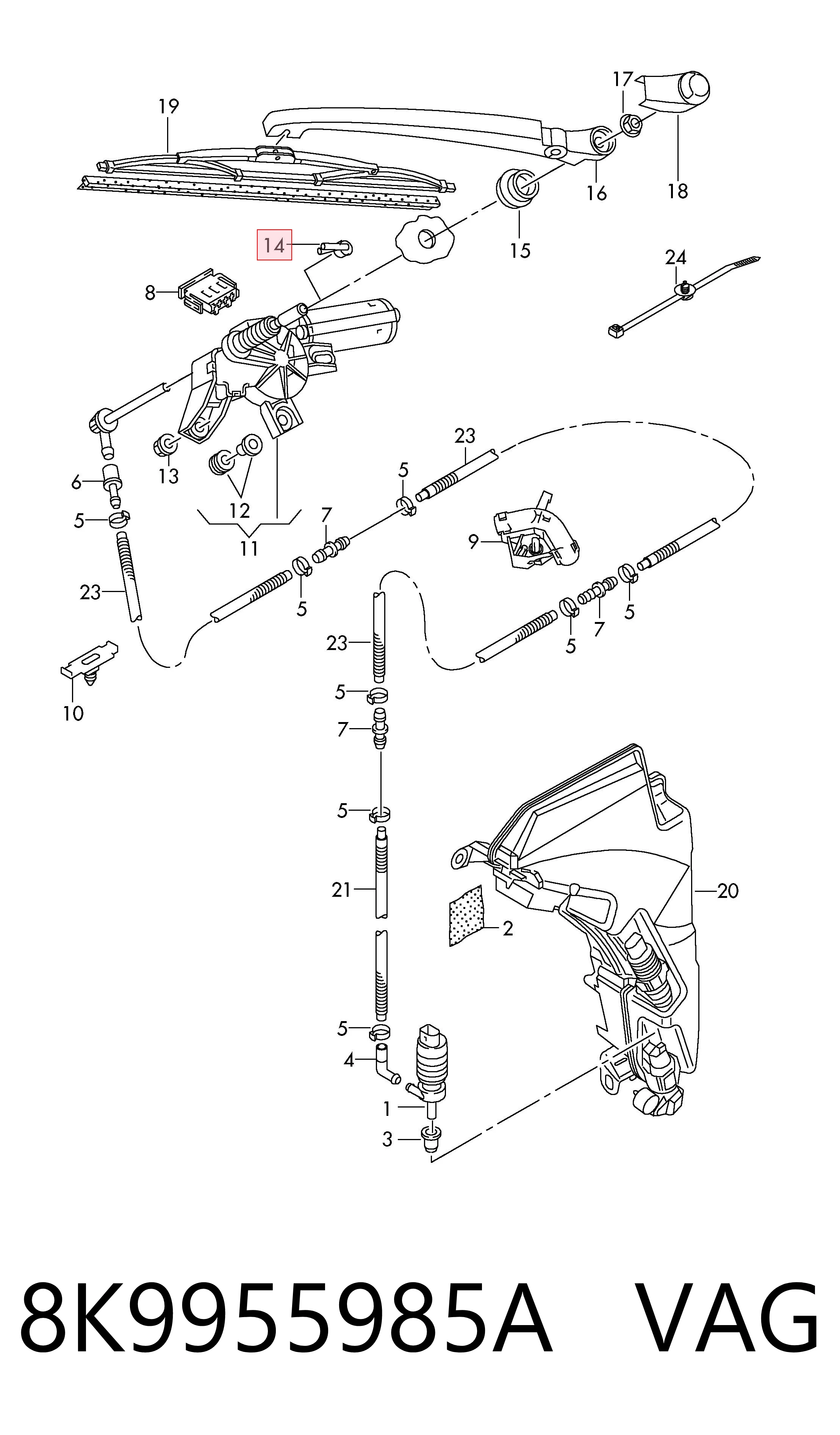 8K9955985A VAG Injetor de fluido para lavador de vidro traseiro