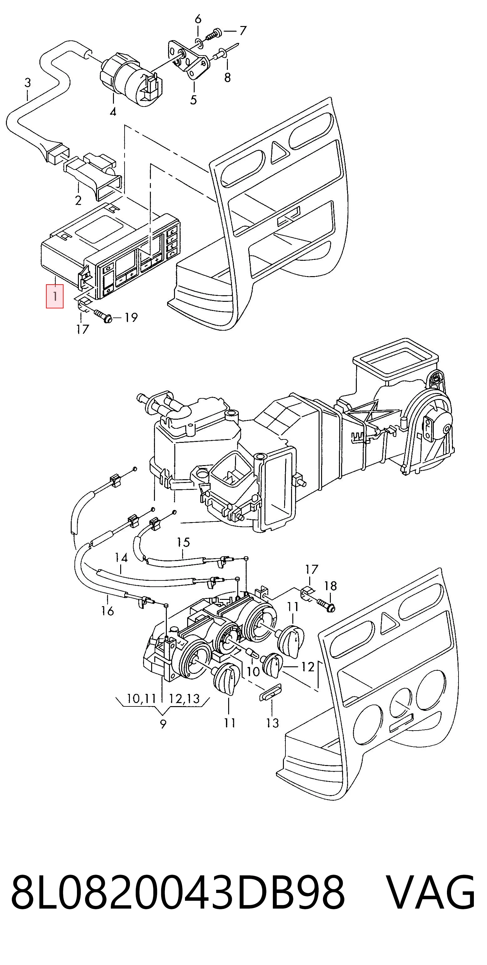 Unidade de controlo dos modos de aquecimento/condicionamento Audi A4 B5 8D2