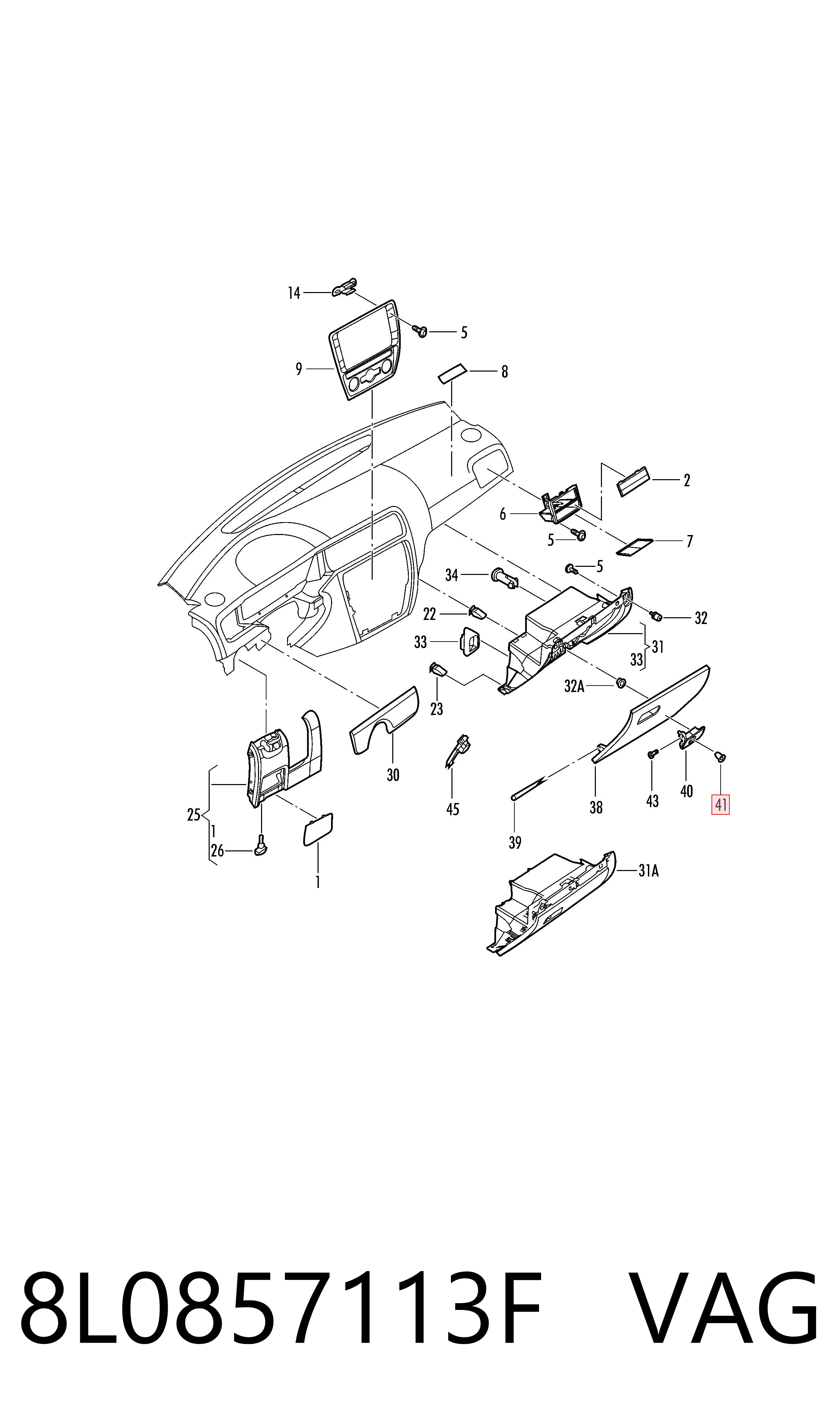 Trinco de fecho da caixa para luvas Bentley 8L0857113F