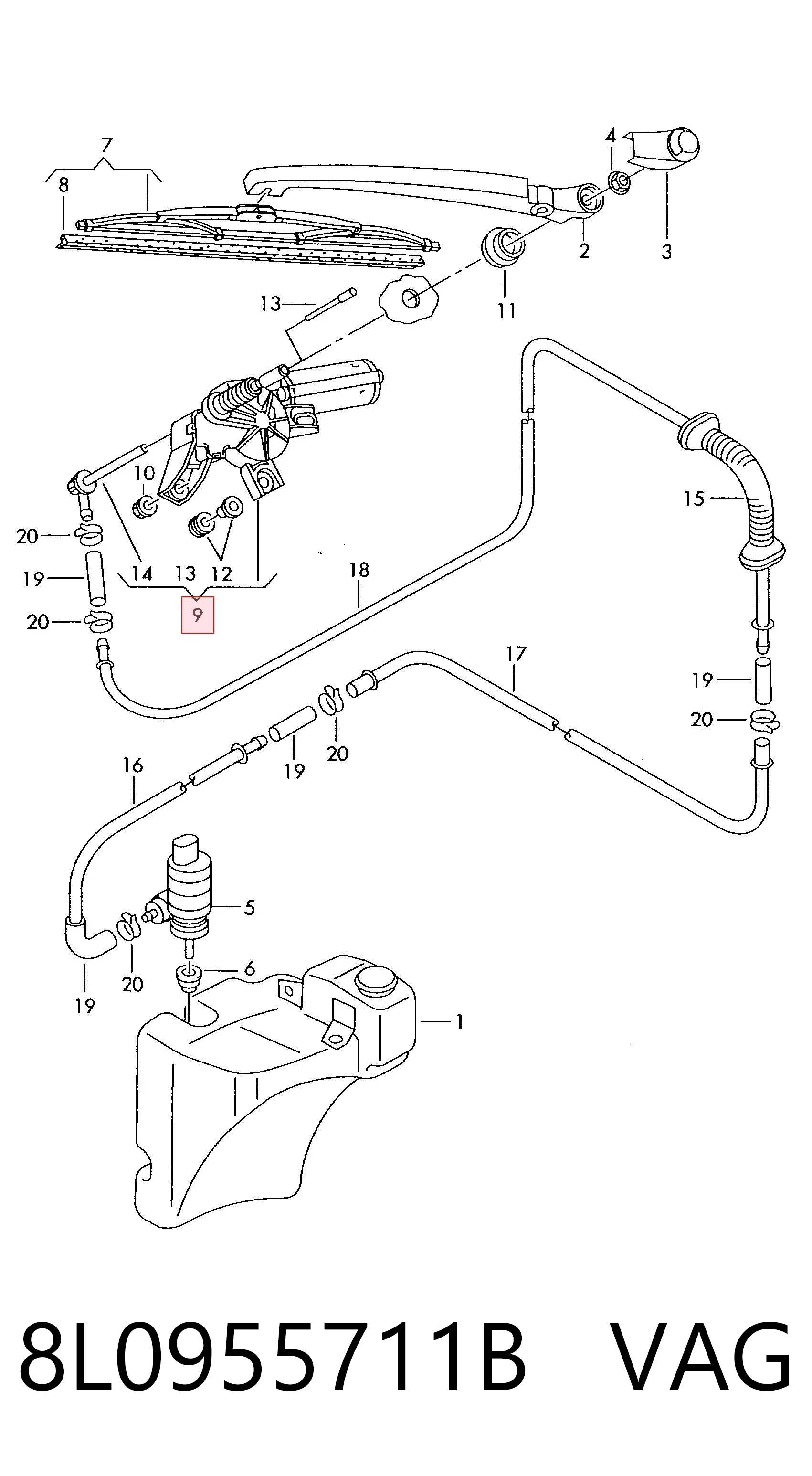 8L0955711B VAG Motor de limpador pára-brisas de vidro traseiro