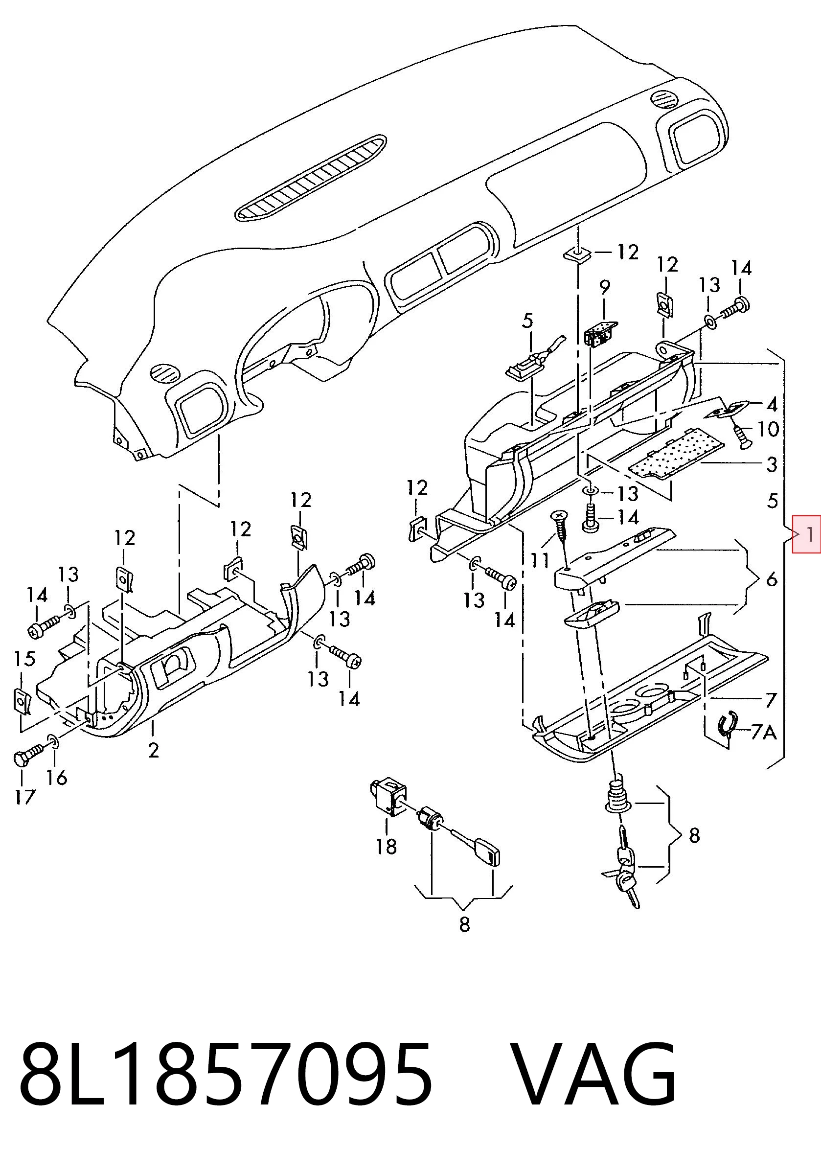 Caixa para porta-luvas (porta-luvas) para Audi A3  8L1