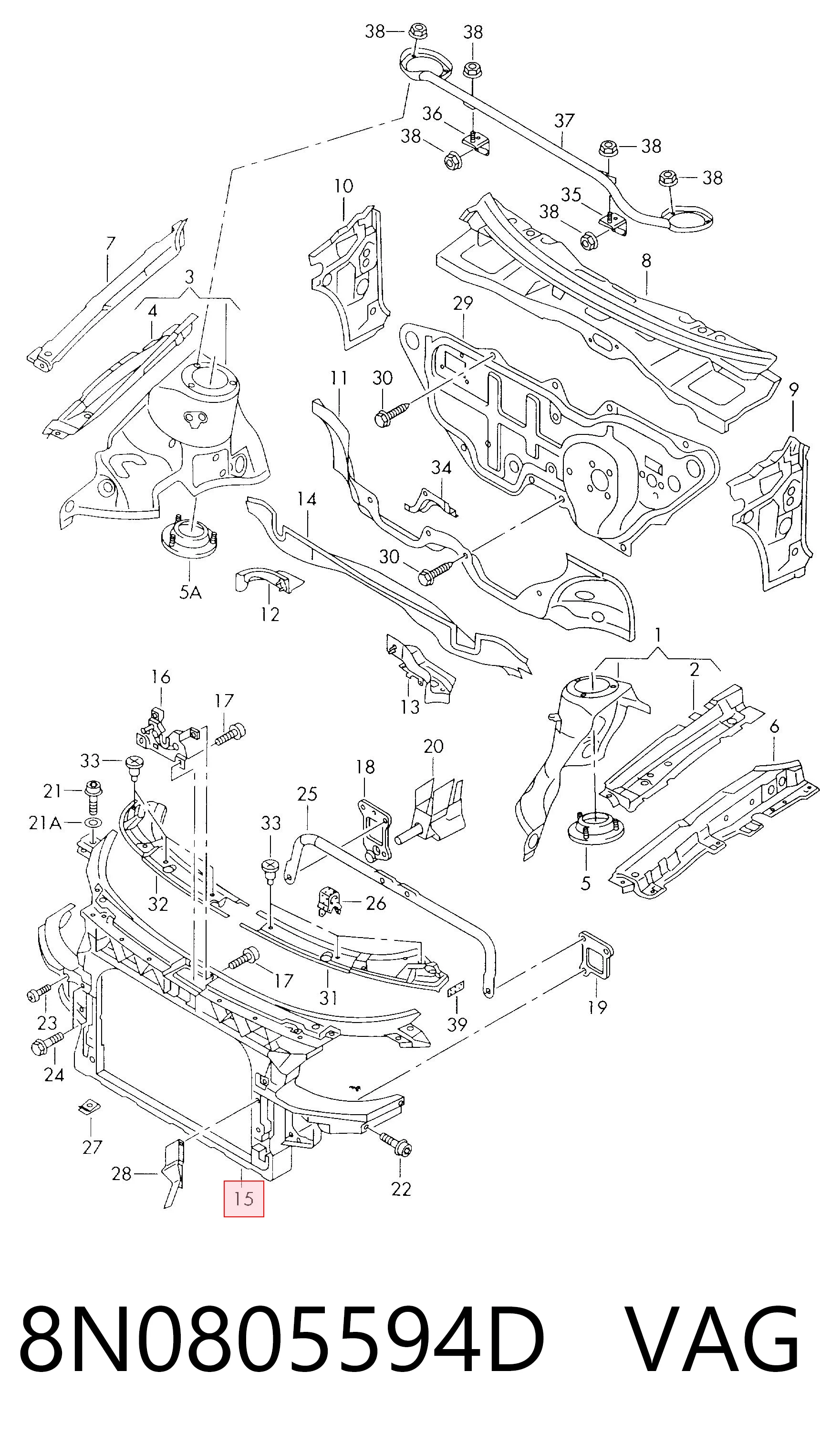 Suporte do radiador montado (painel de montagem de fixação das luzes) Audi TT  8N3 ao melhor preço