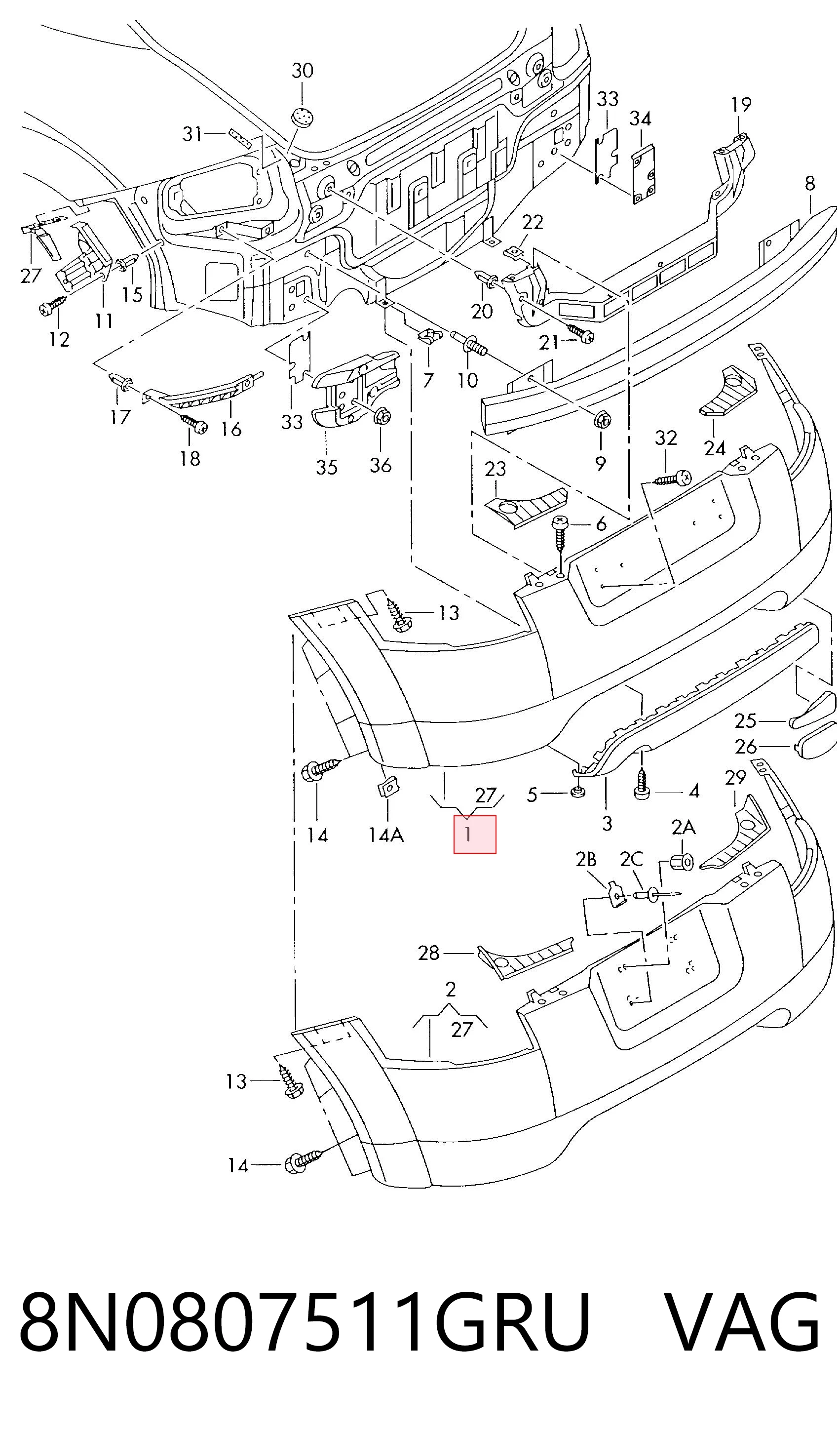 Pára-choque traseiro para Audi TT  8N3