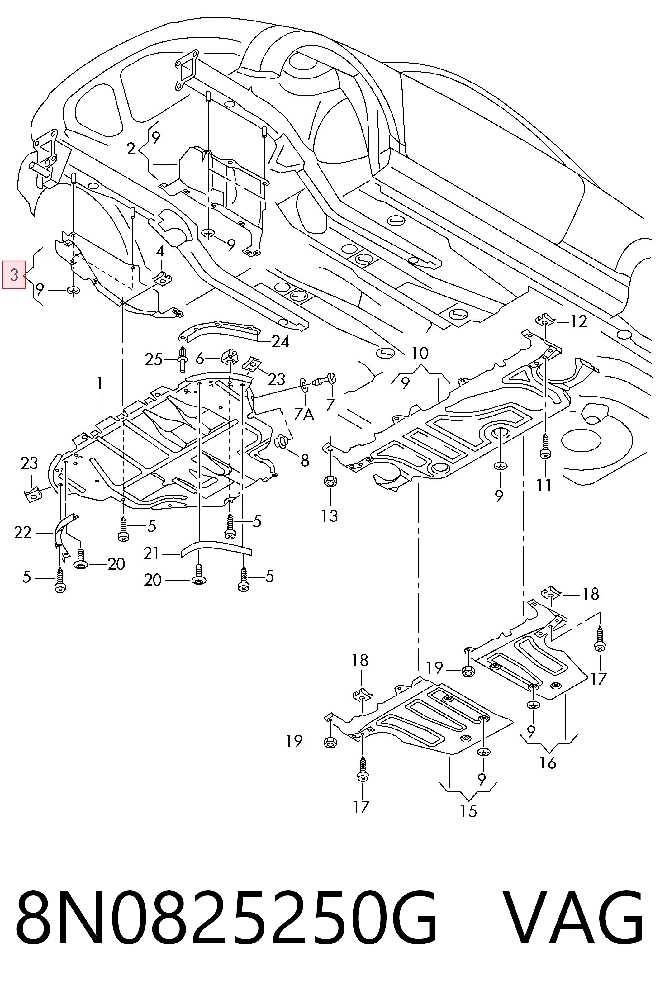 8N0825250G VAG Proteção de motor direito