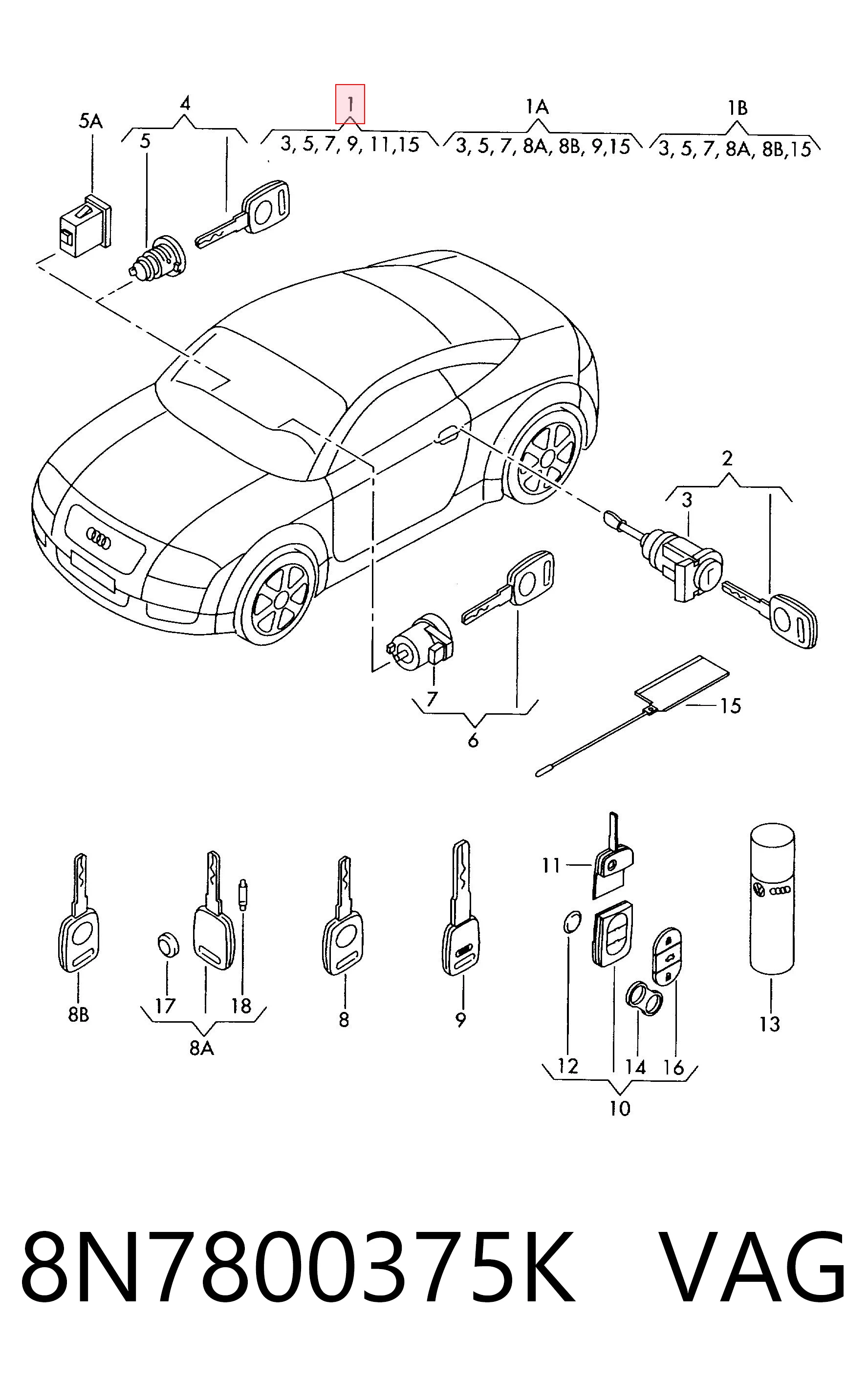Cilindros de fecho, kit Audi TT  8N9 ao melhor preço