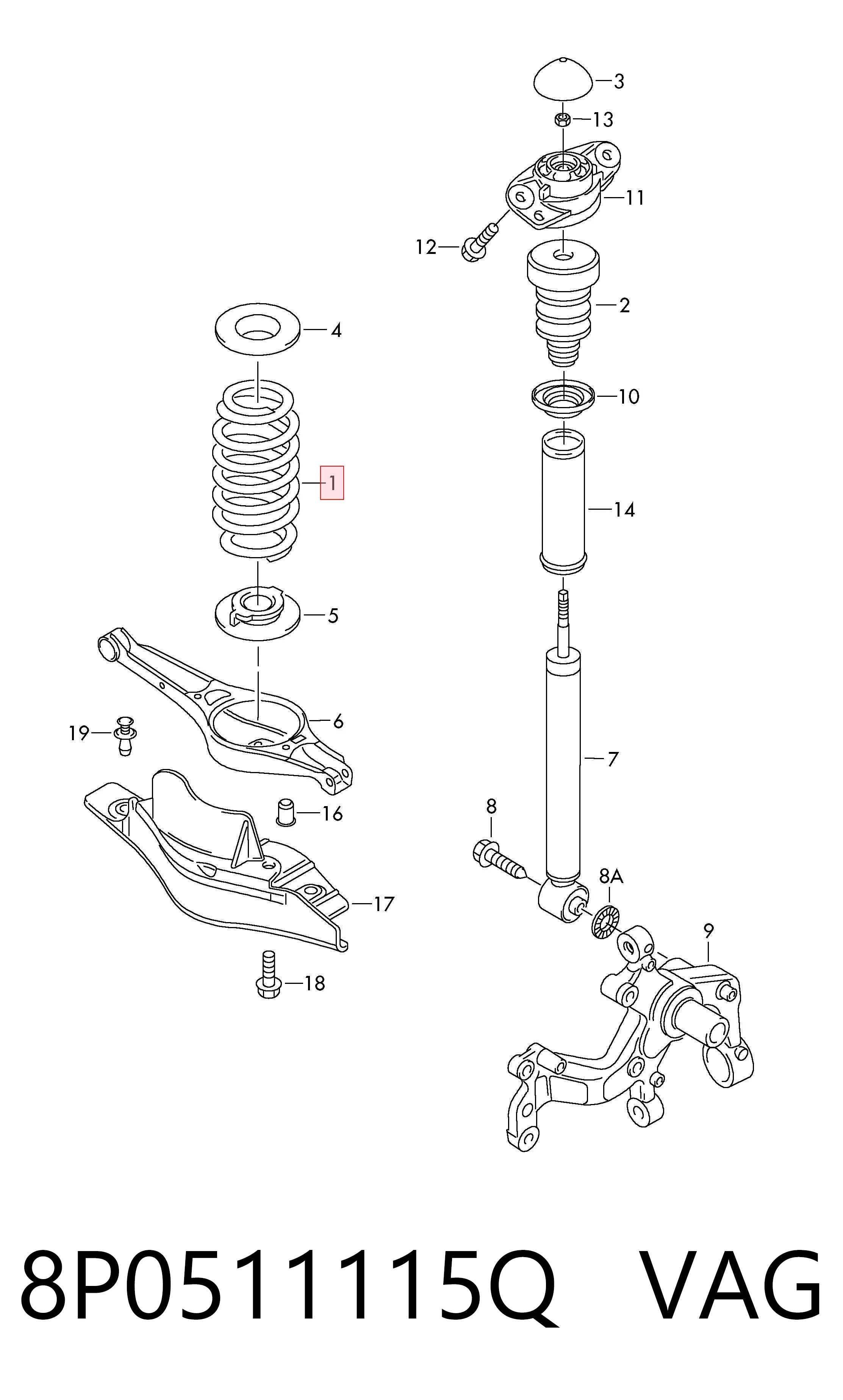 Mola traseira para Audi A3 8P1