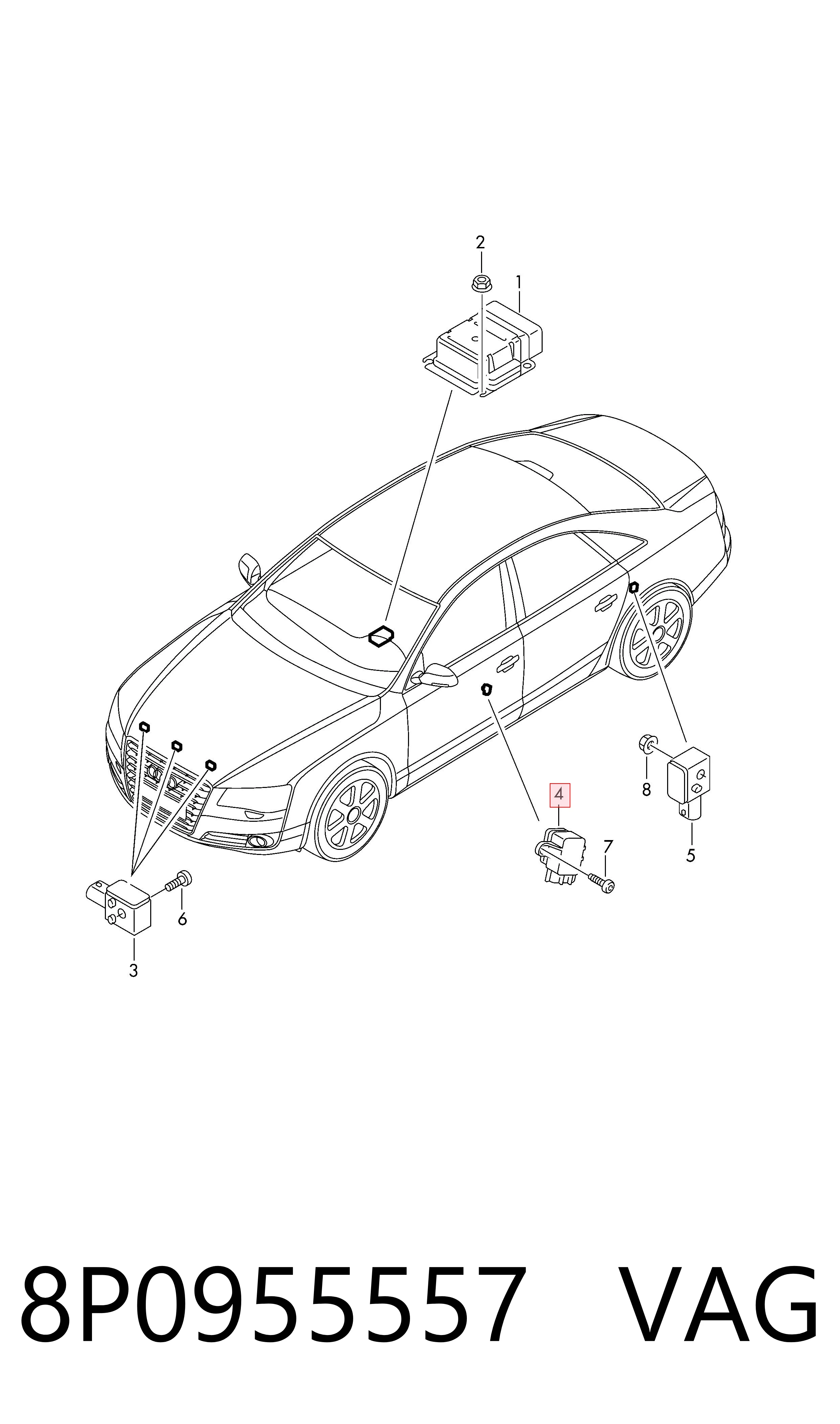8P0955557 VAG Sensor AIRBAG dianteiro