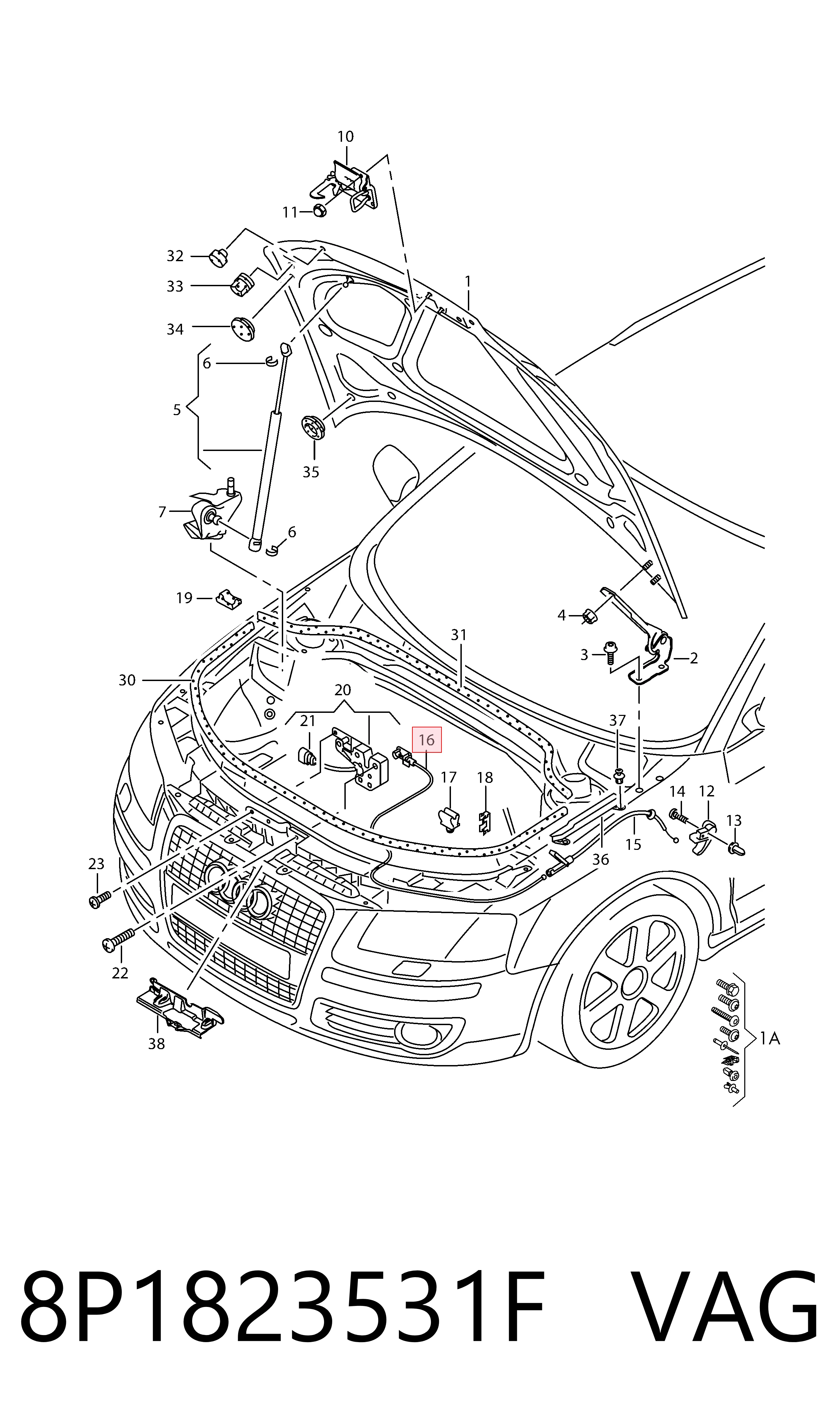 Cabo de abertura da capota Audi A3  8PA ao melhor preço