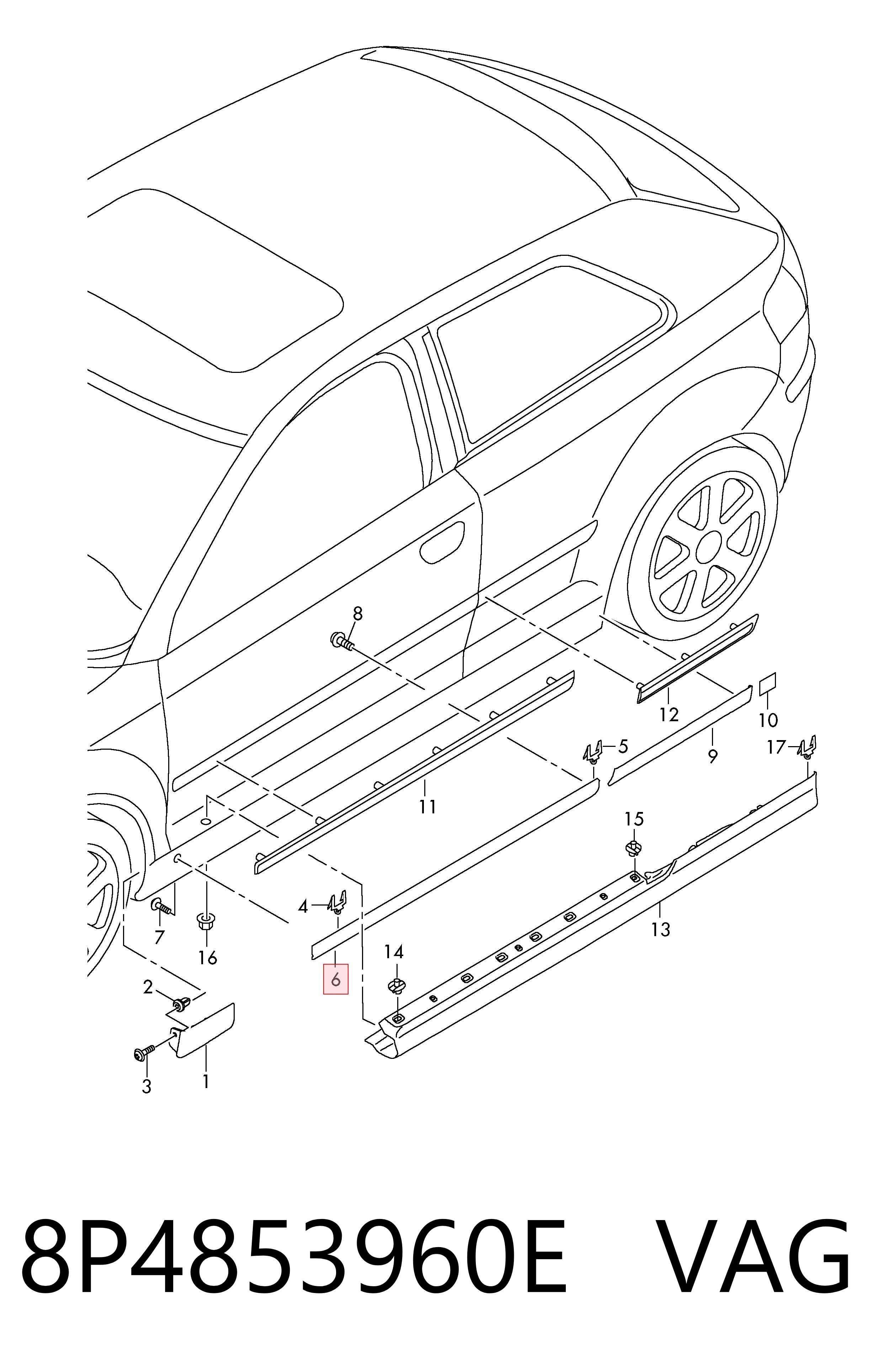 8P4853960E VAG Moldura da porta dianteira direita