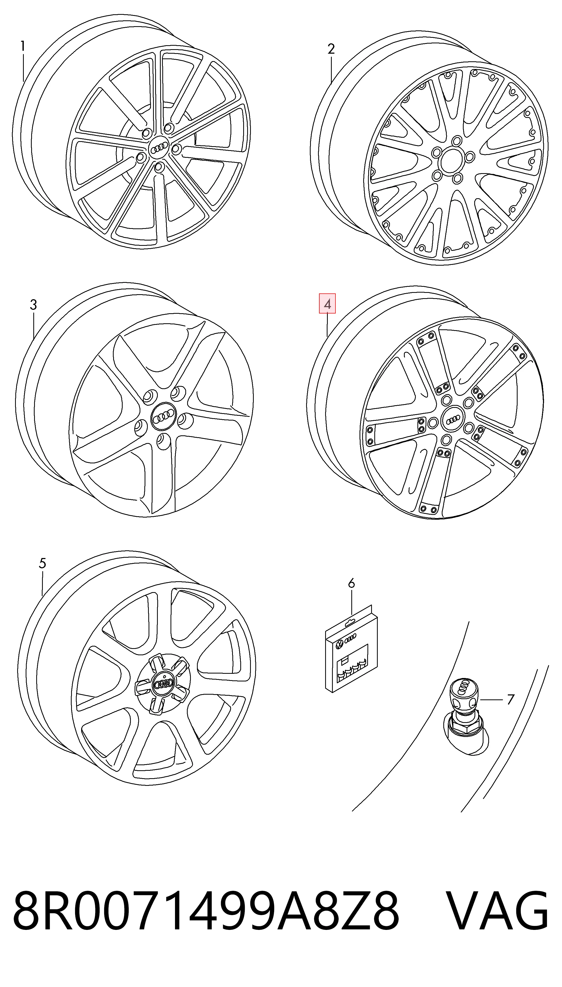 8R0071499A8Z8 VAG Discos de roda de aleação ligeira (de aleação ligeira, de titânio)
