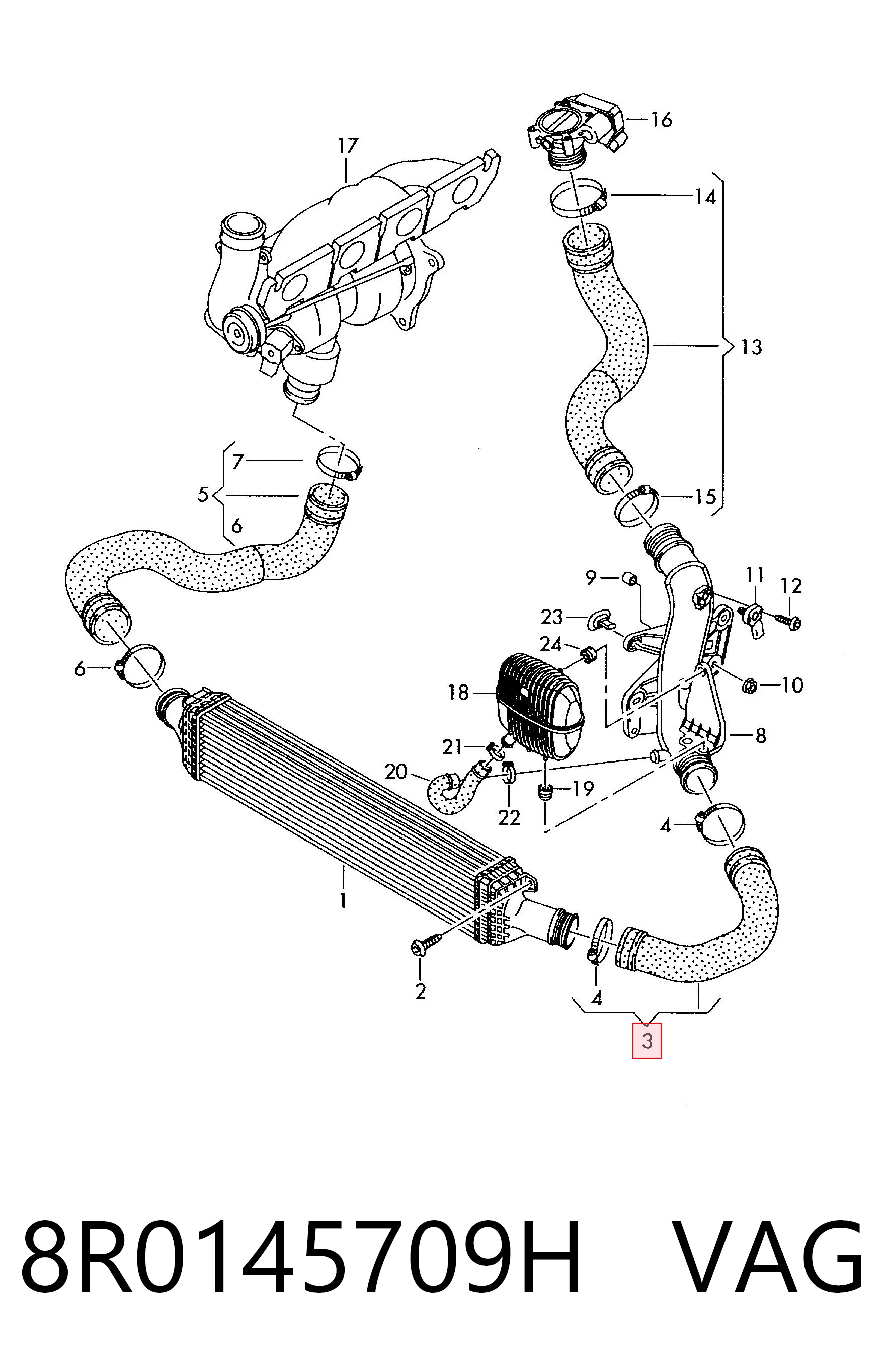 8R0145709H VAG Mangueira (cano derivado) de intercooler