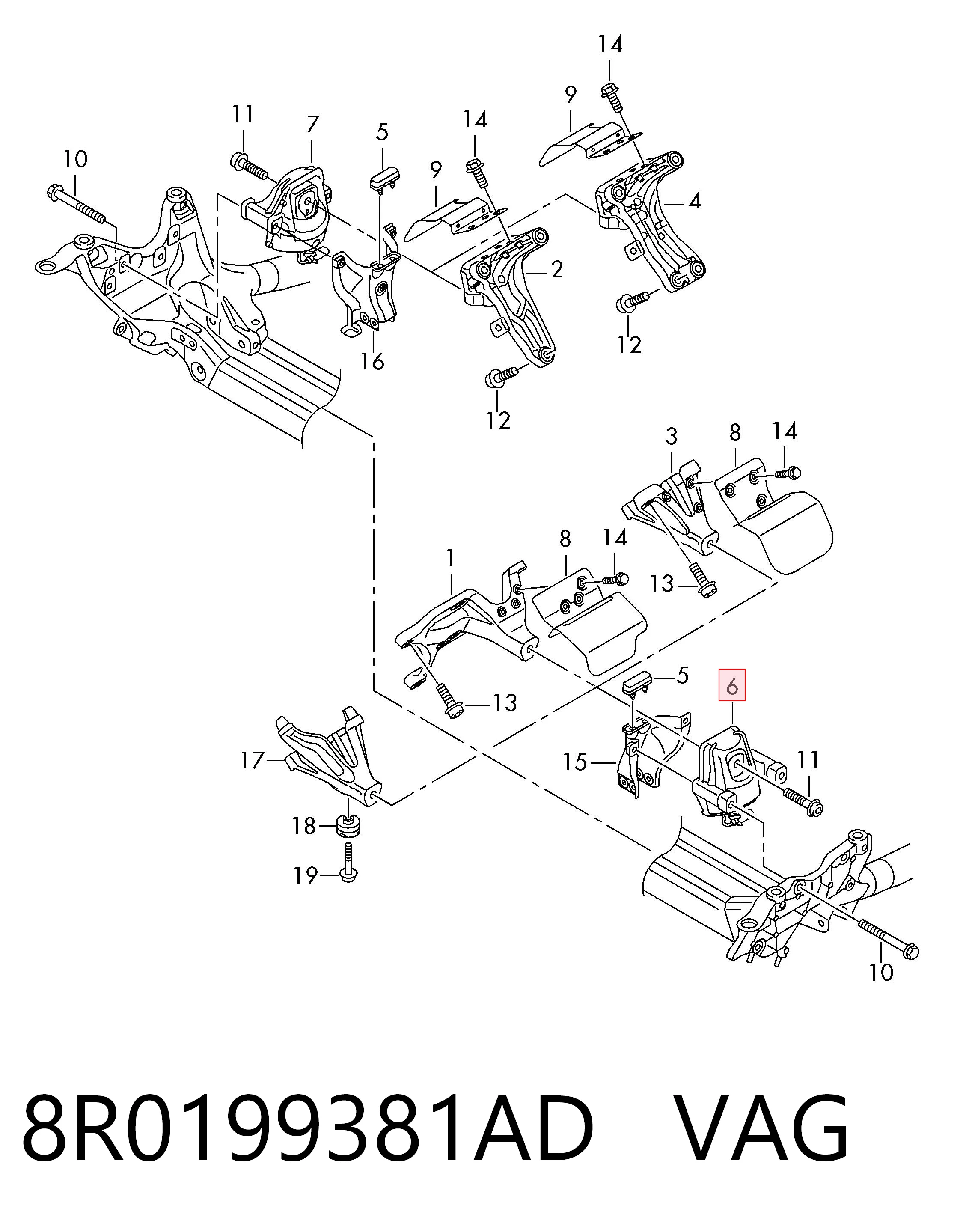 8R0199381AD VAG Coxim (suporte) esquerdo de motor
