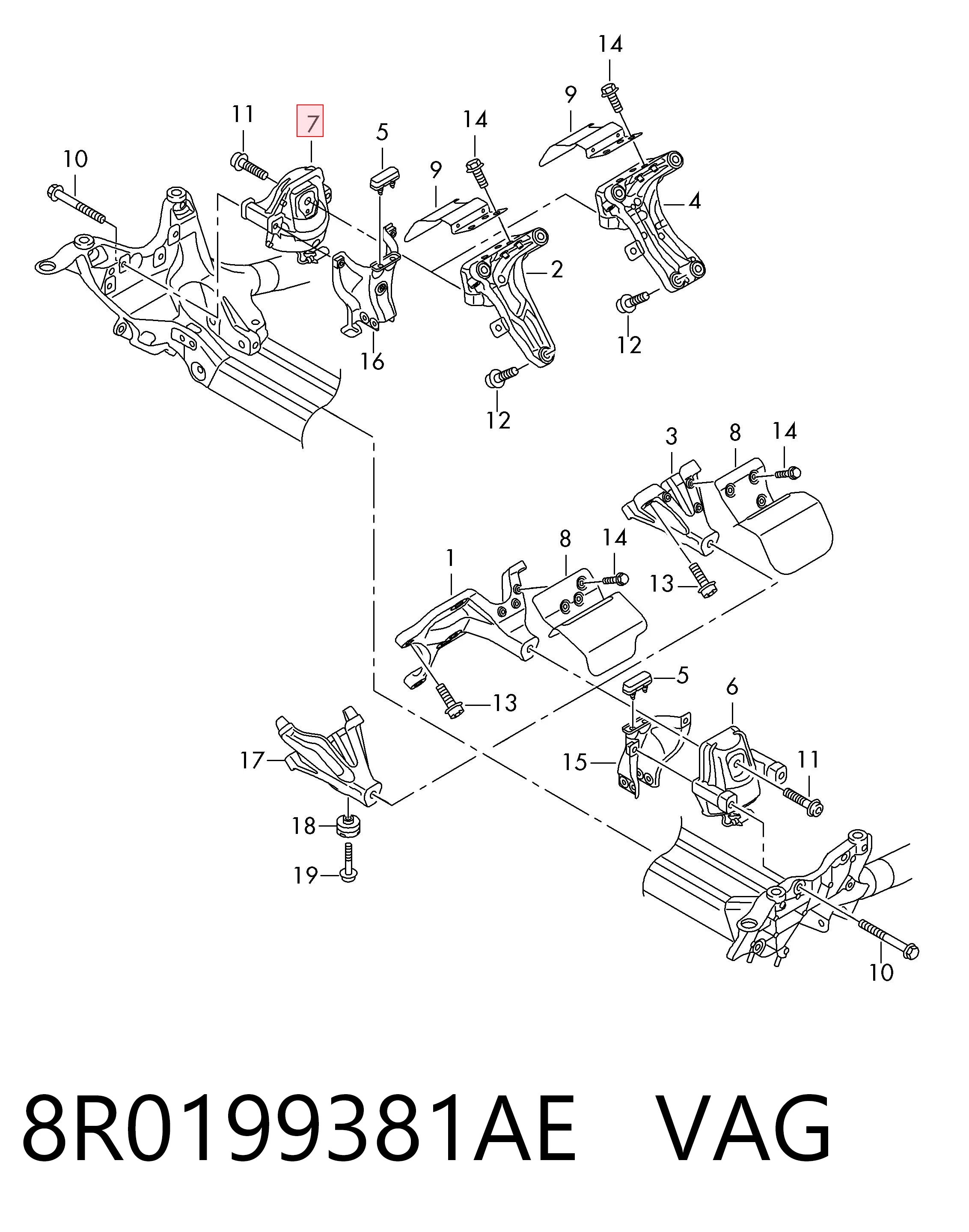 8R0199381AE VAG Coxim (suporte) direito de motor