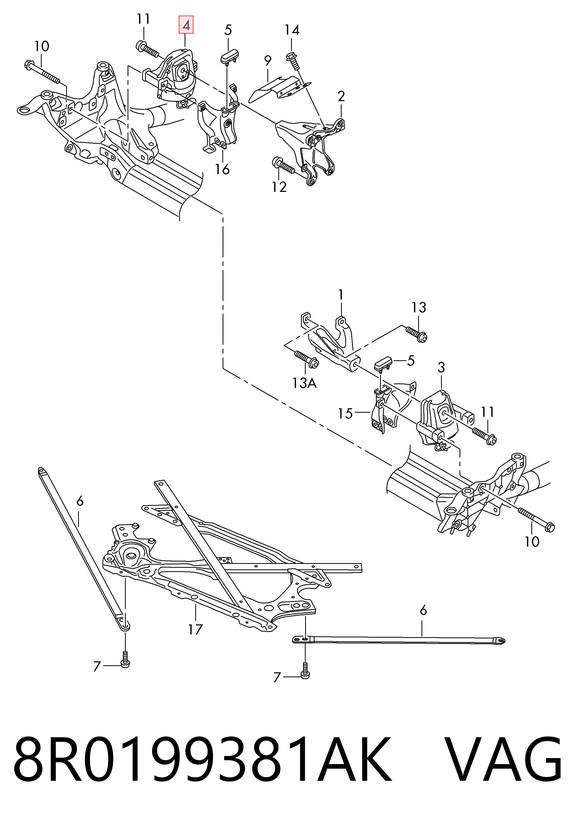 8R0199381AK VAG Coxim (suporte) direito de motor