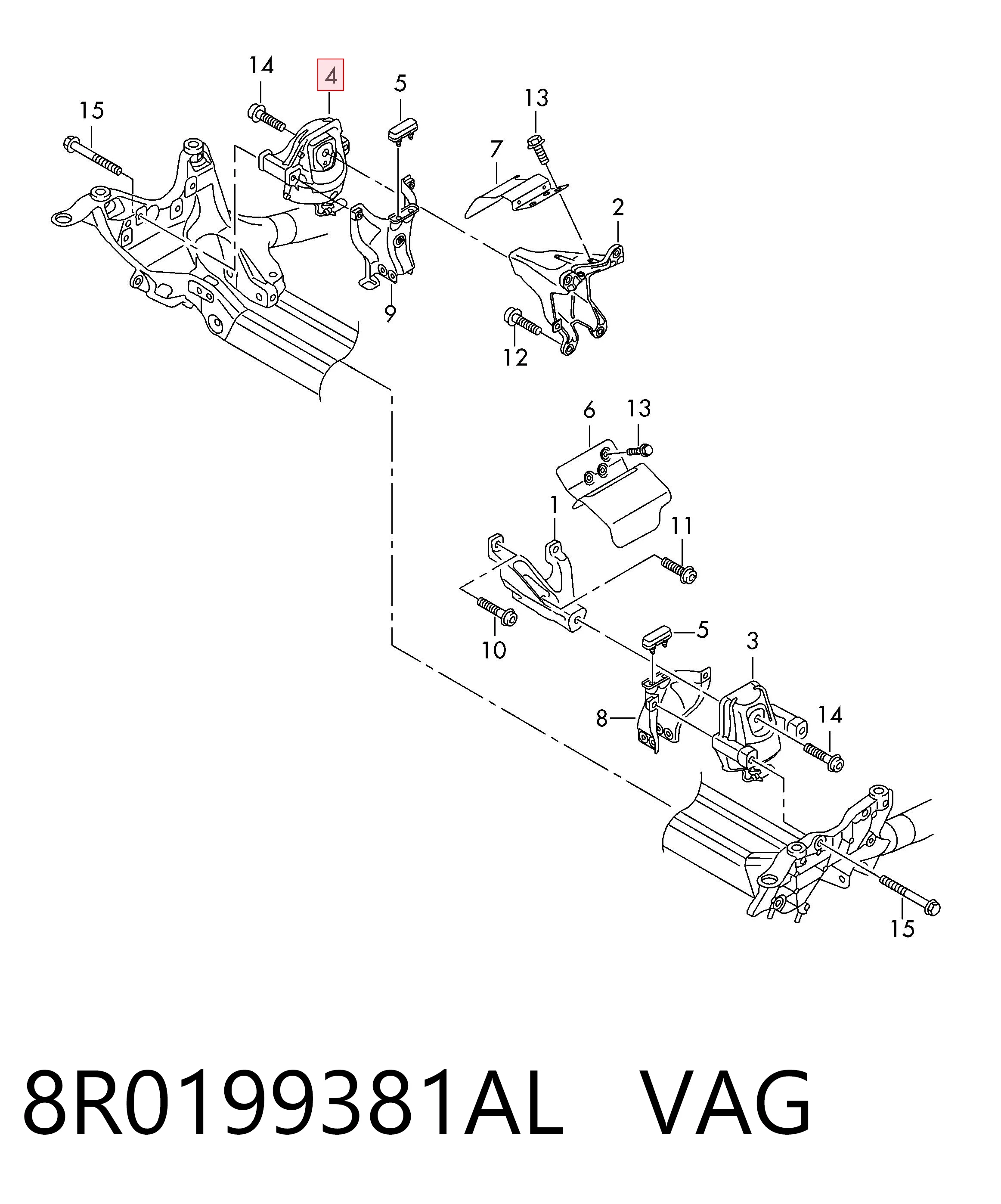 8R0199381AL VAG Coxim (suporte) direito de motor