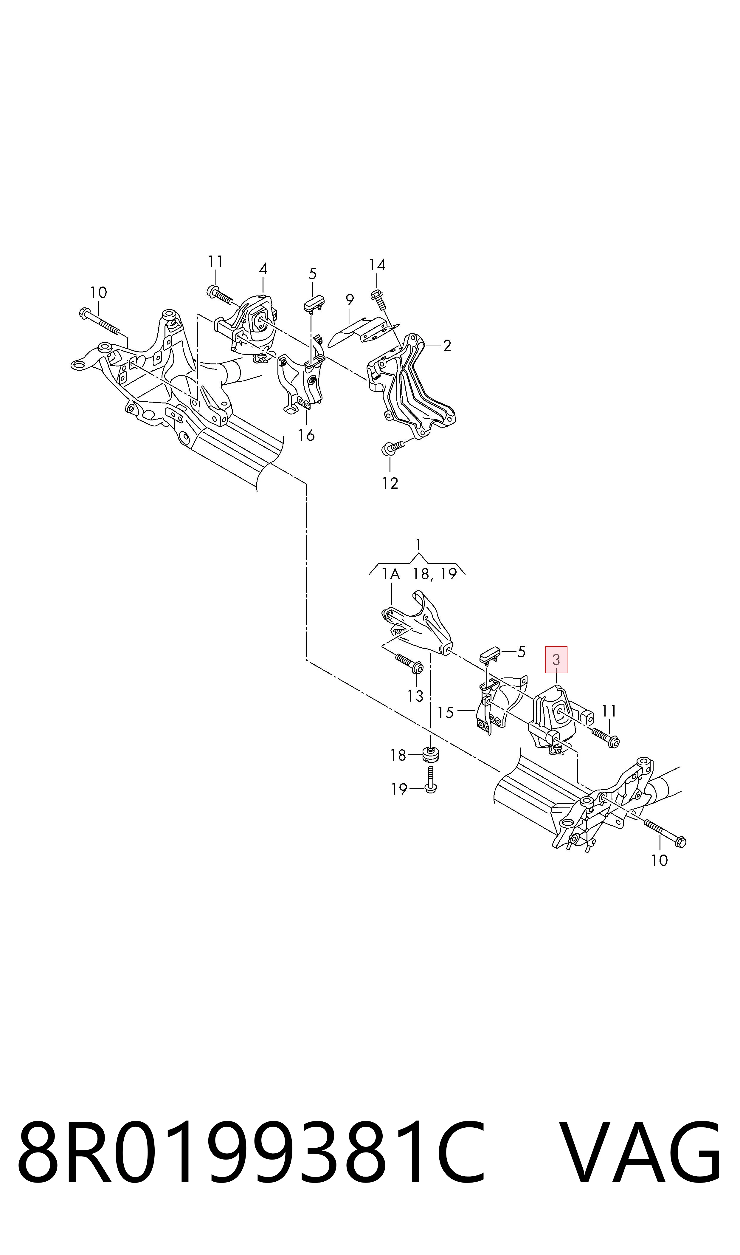 8R0199381C VAG Coxim (suporte) esquerdo de motor