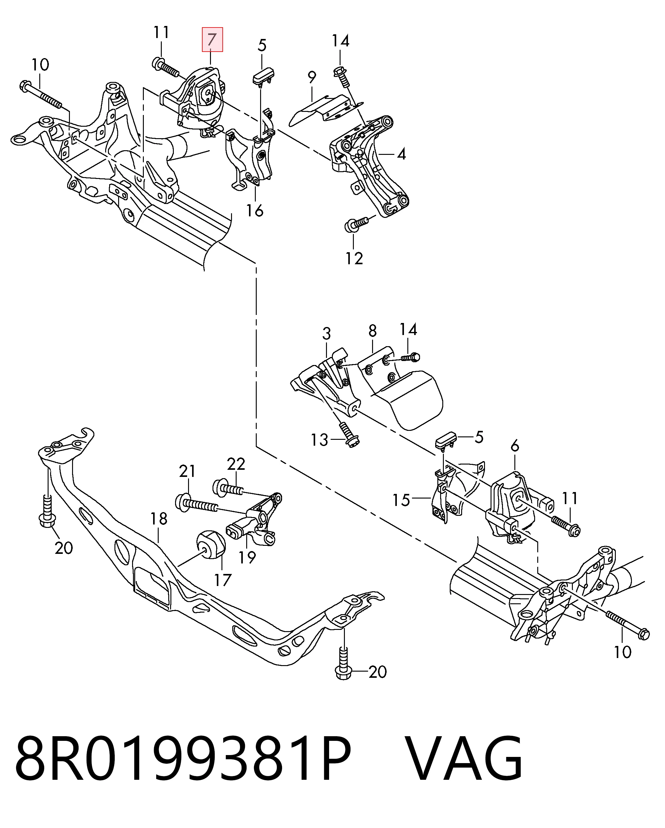 8R0199381P VAG Coxim (suporte) direito de motor